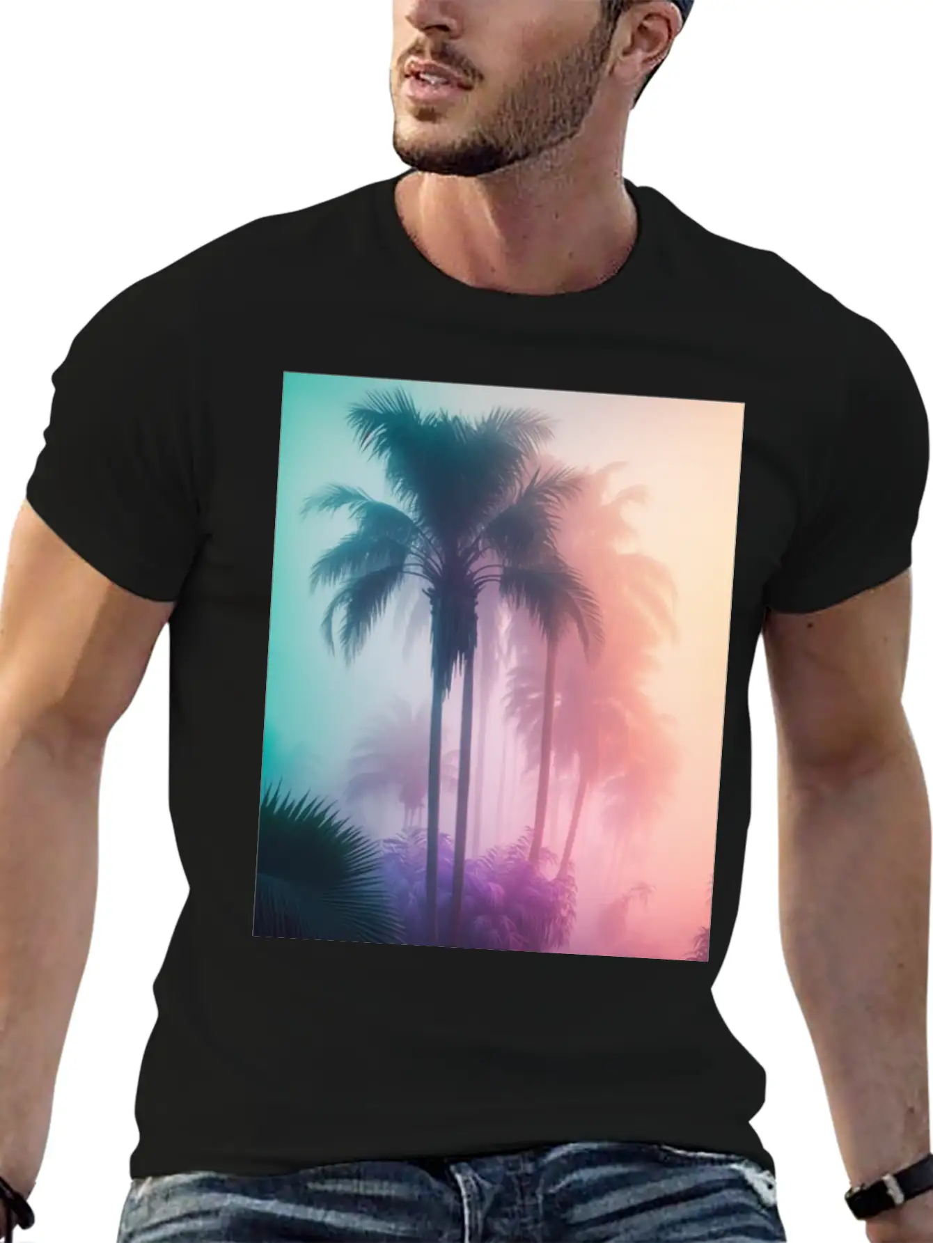 Tropical Beach Palm Trees 80s Sunrise Comfortable Minimalist Graphic Tee – Summer Style Essential