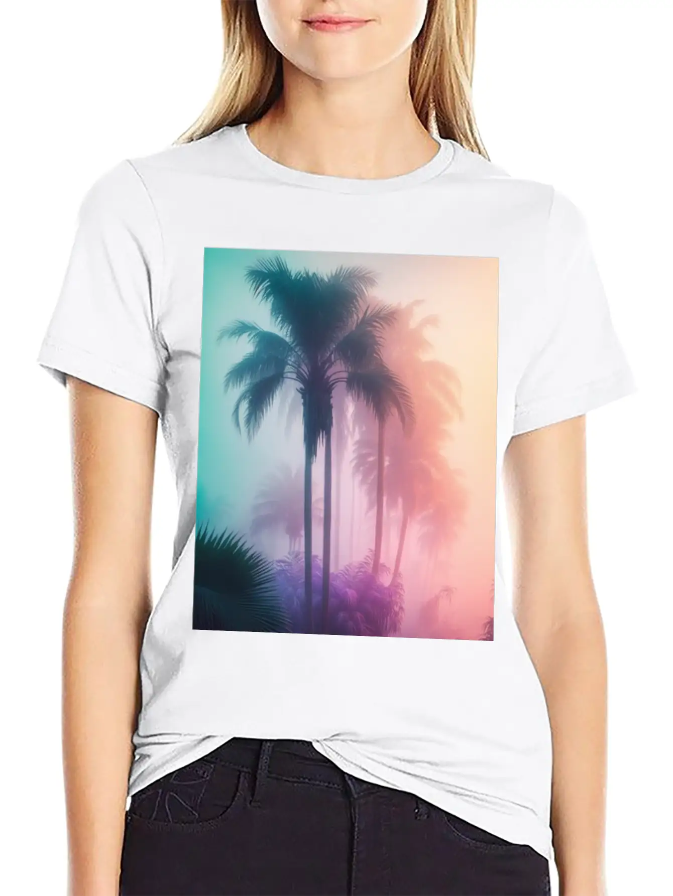 Tropical Beach Palm Trees 80s Sunrise Comfortable Minimalist Graphic Tee – Summer Style Essential
