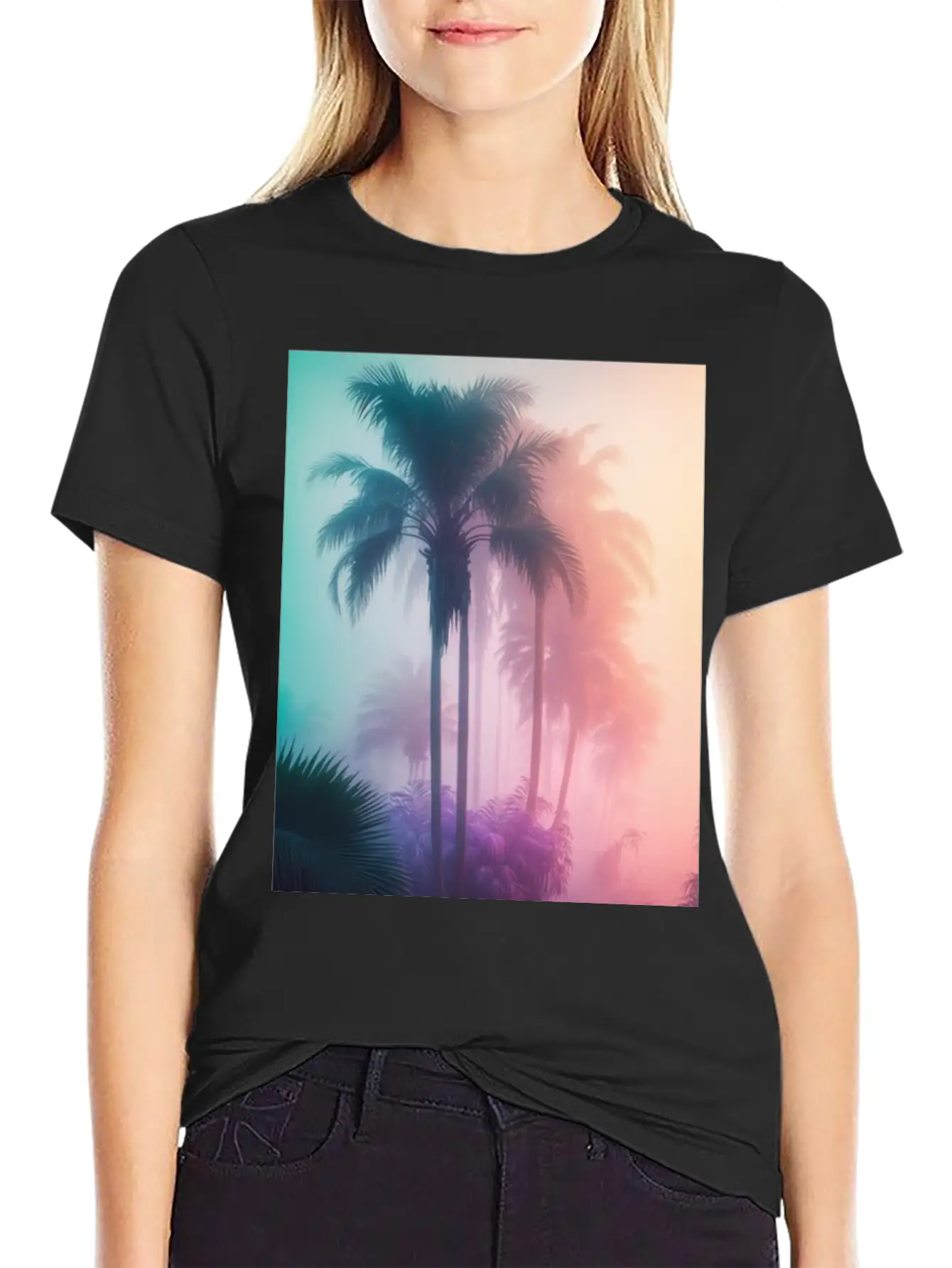 Tropical Beach Palm Trees 80s Sunrise Comfortable Minimalist Graphic Tee – Summer Style Essential