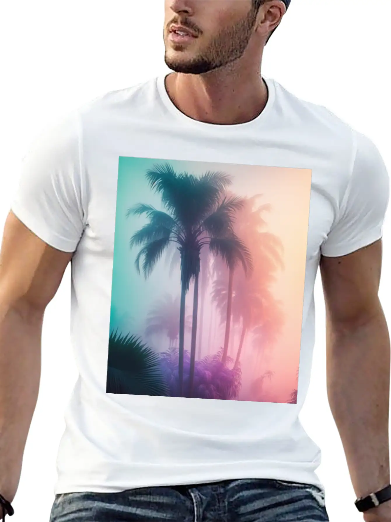 Tropical Beach Palm Trees 80s Sunrise Comfortable Minimalist Graphic Tee – Summer Style Essential