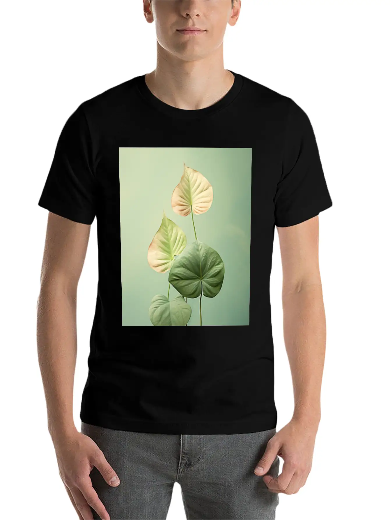 Tropical Leaves In A Modern Minimalist Style Flora Comfortable Minimalist Graphic Tee – Summer Style Essential