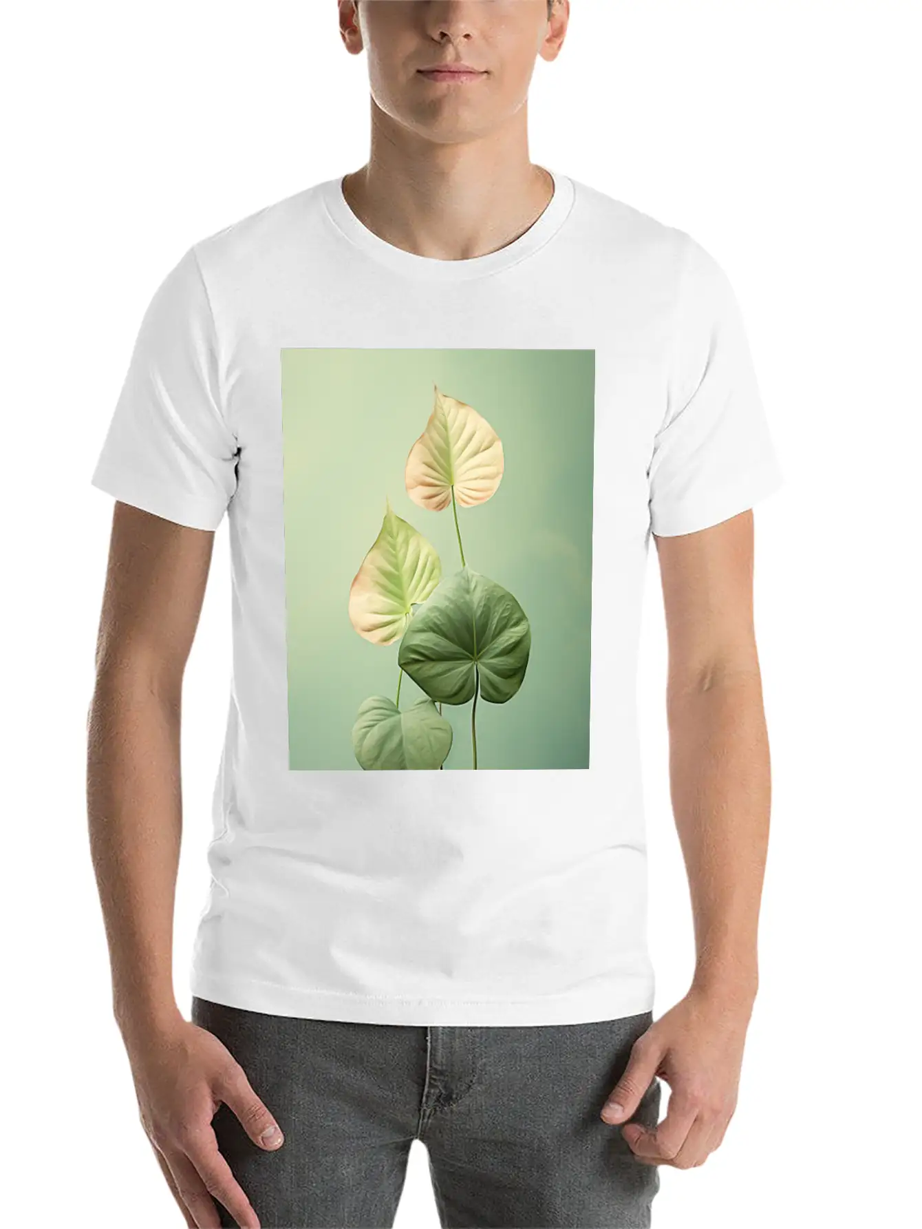 Tropical Leaves In A Modern Minimalist Style Flora Comfortable Minimalist Graphic Tee – Summer Style Essential