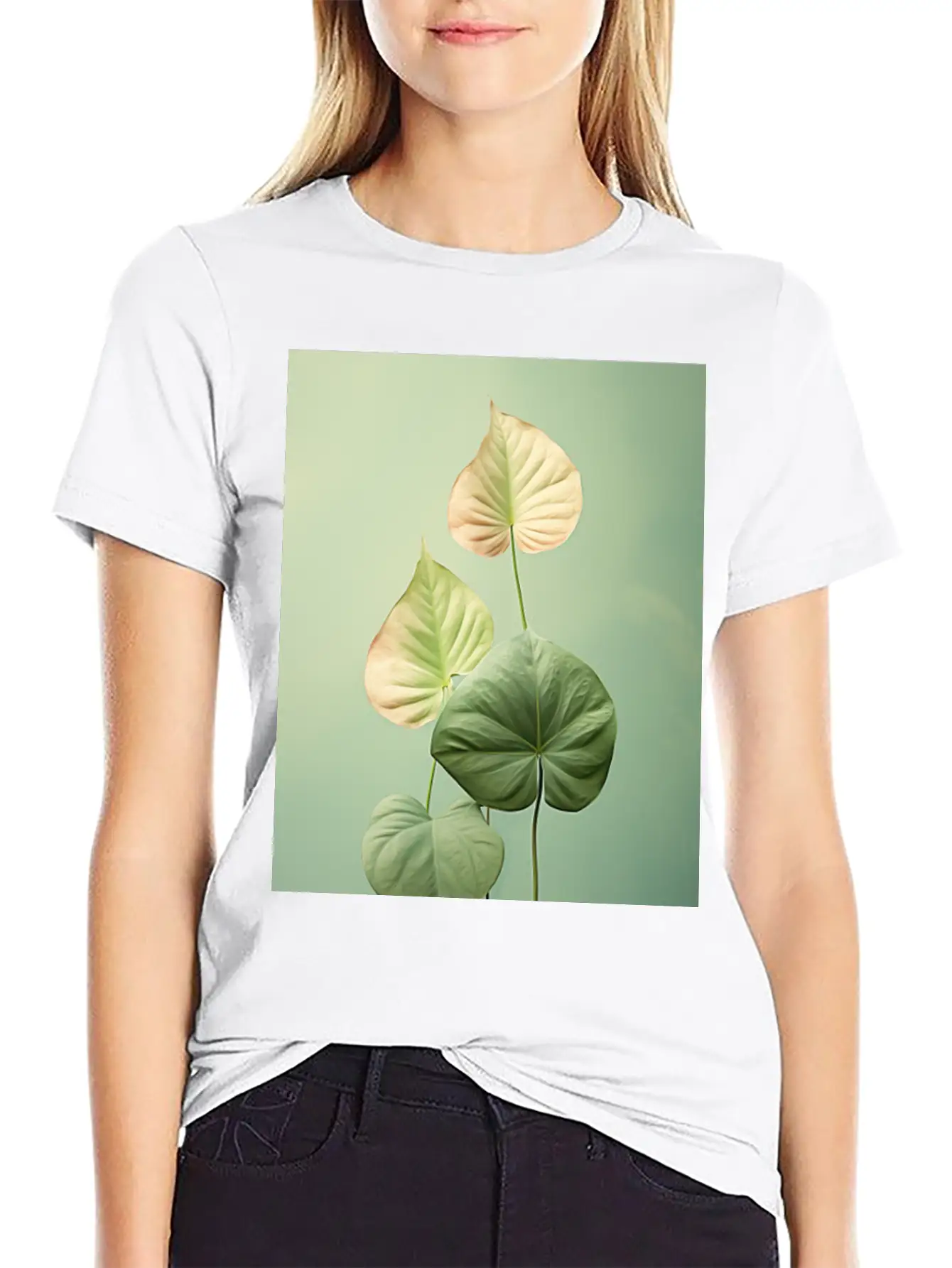 Tropical Leaves In A Modern Minimalist Style Flora Comfortable Minimalist Graphic Tee – Summer Style Essential