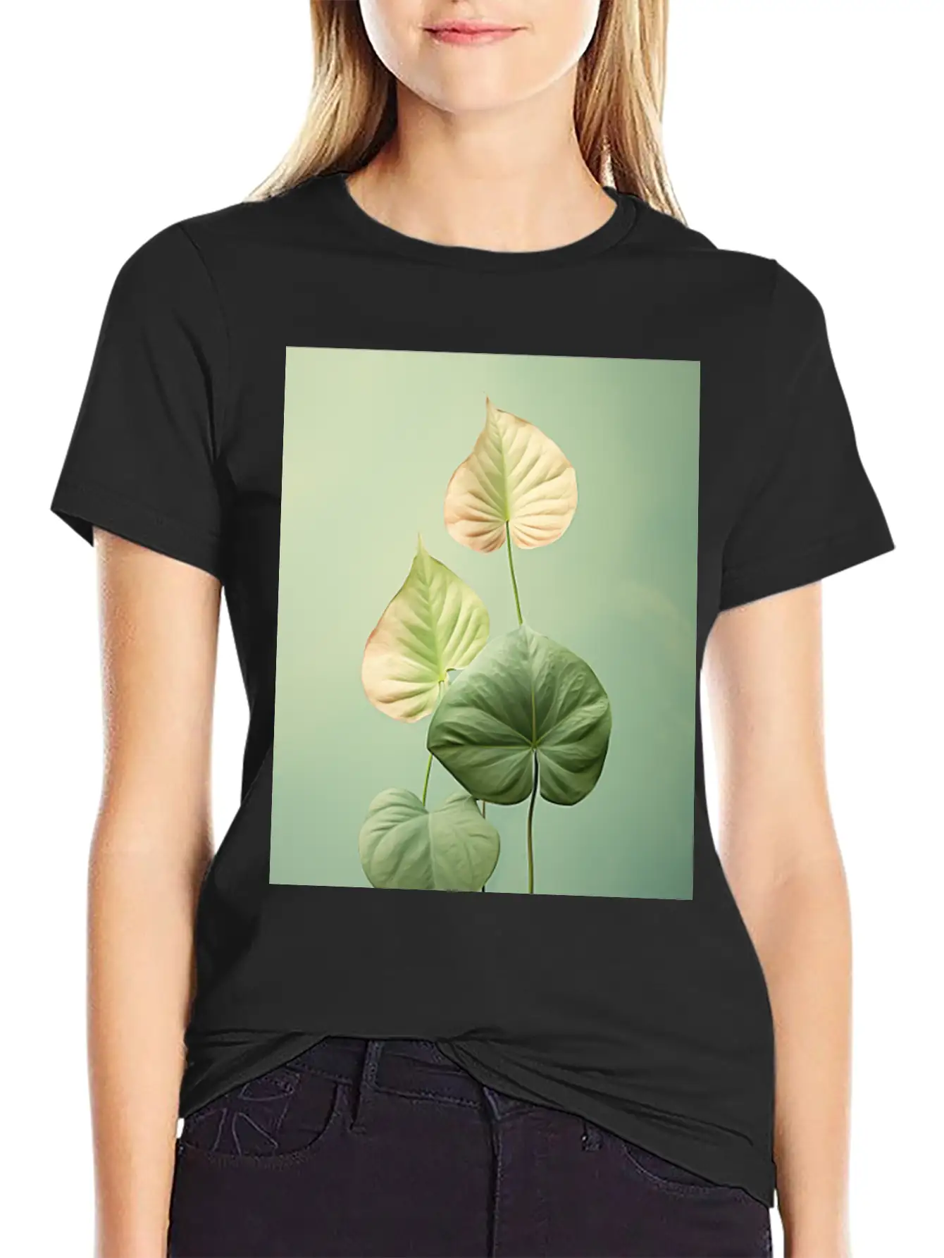 Tropical Leaves In A Modern Minimalist Style Flora Comfortable Minimalist Graphic Tee – Summer Style Essential