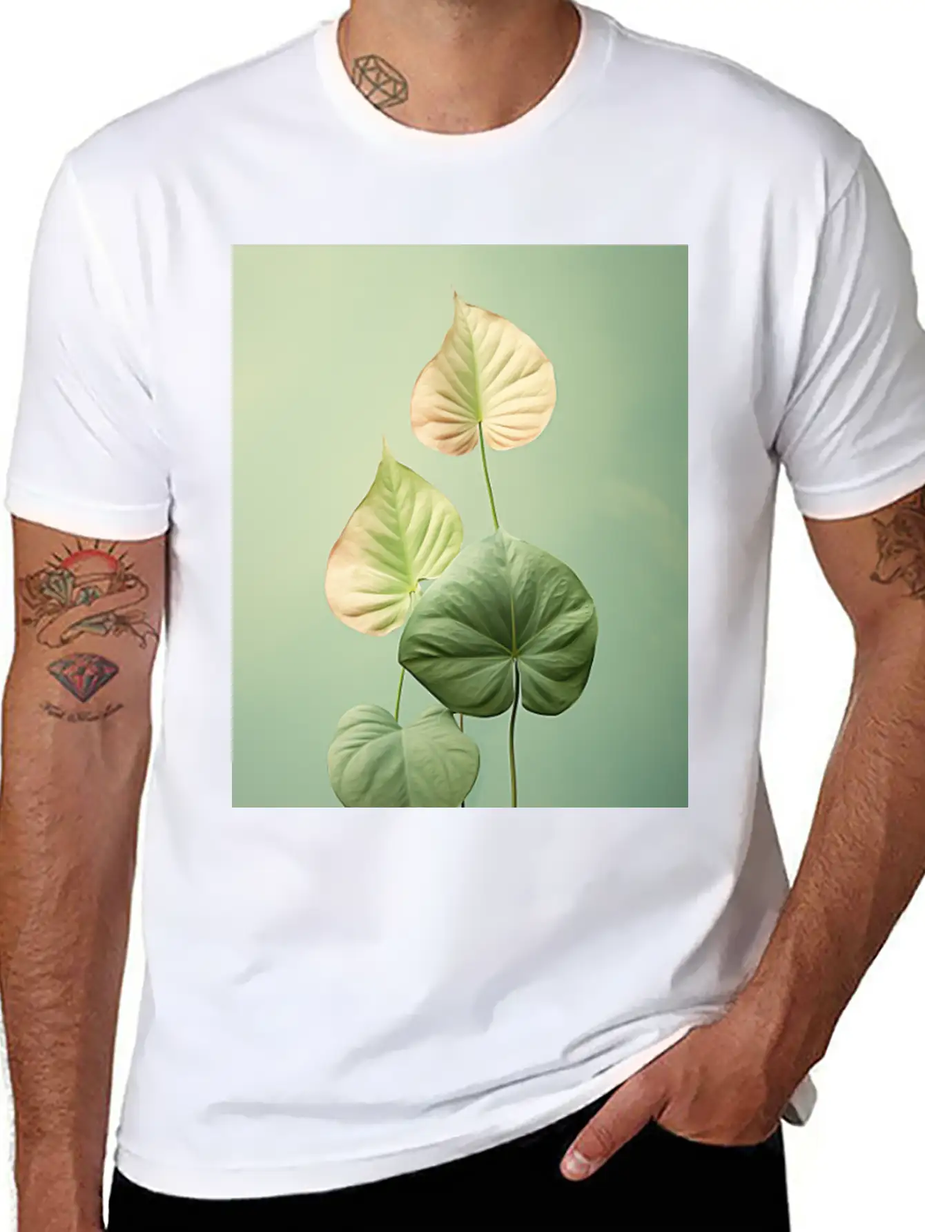 Tropical Leaves In A Modern Minimalist Style Flora Comfortable Minimalist Graphic Tee – Summer Style Essential
