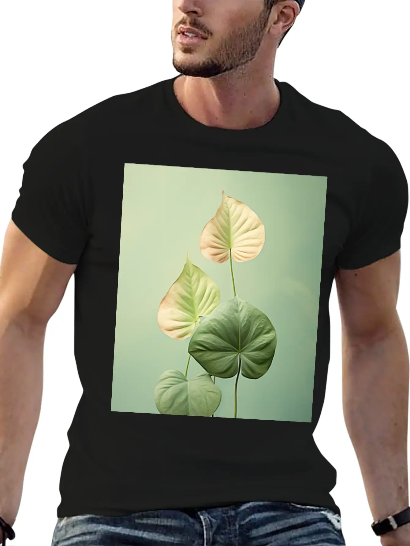 Tropical Leaves In A Modern Minimalist Style Flora Comfortable Minimalist Graphic Tee – Summer Style Essential