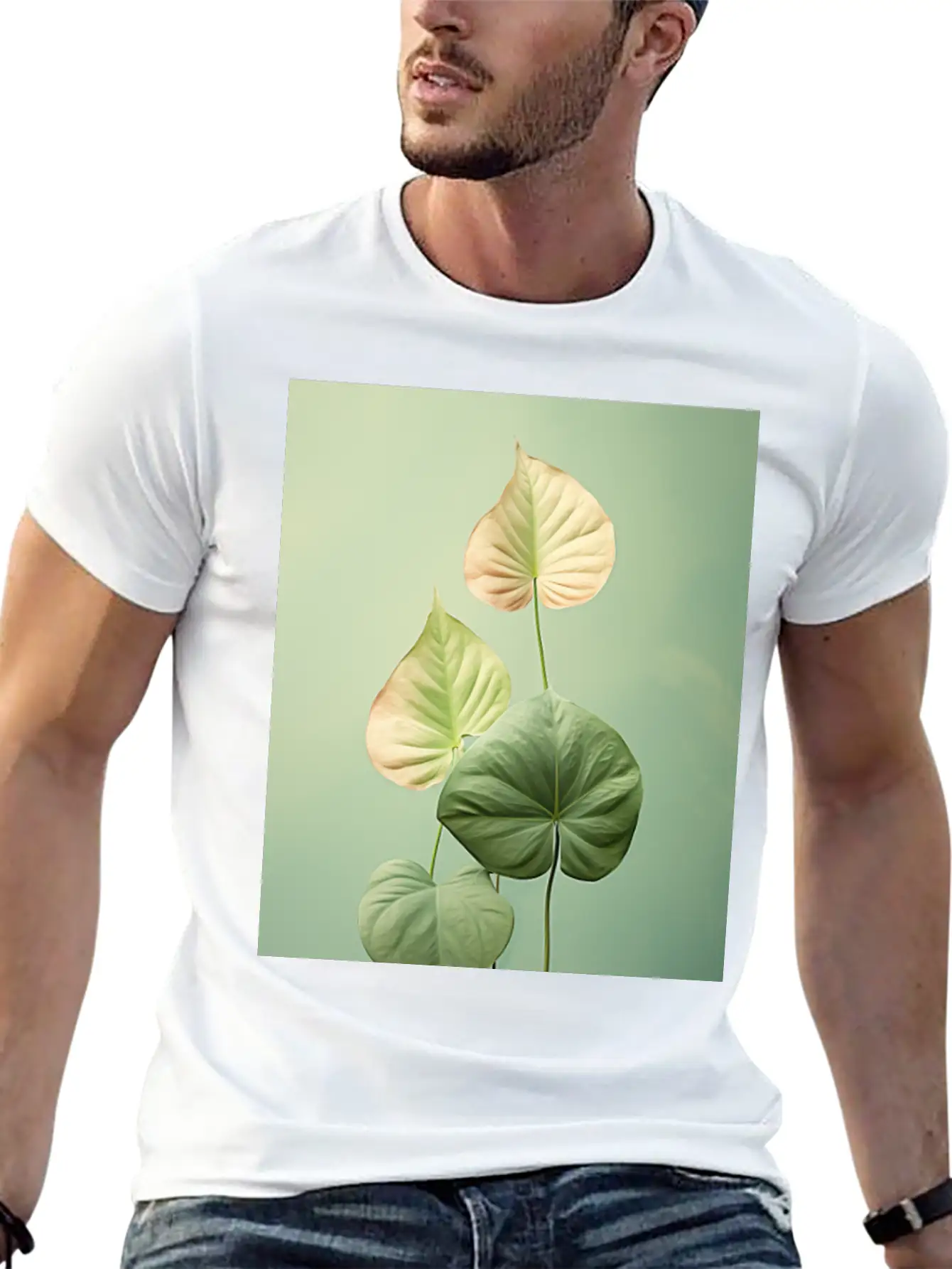 Tropical Leaves In A Modern Minimalist Style Flora Comfortable Minimalist Graphic Tee – Summer Style Essential