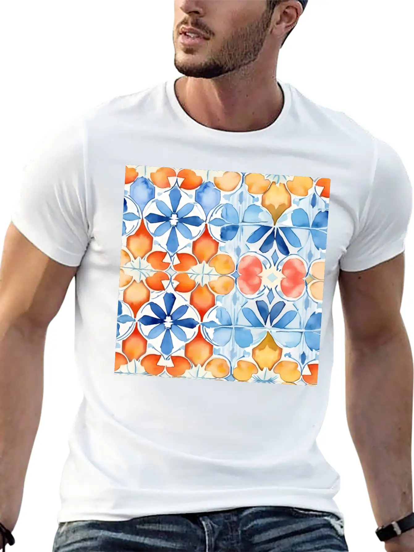 Tropical Mirage Detailed SummerTile Collection 001 Essential Unisex Summer Tee – Soft Cotton Casual Fit