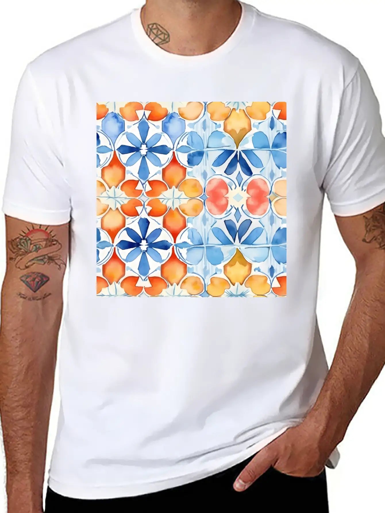 Tropical Mirage Detailed SummerTile Collection 001 Essential Unisex Summer Tee – Soft Cotton Casual Fit