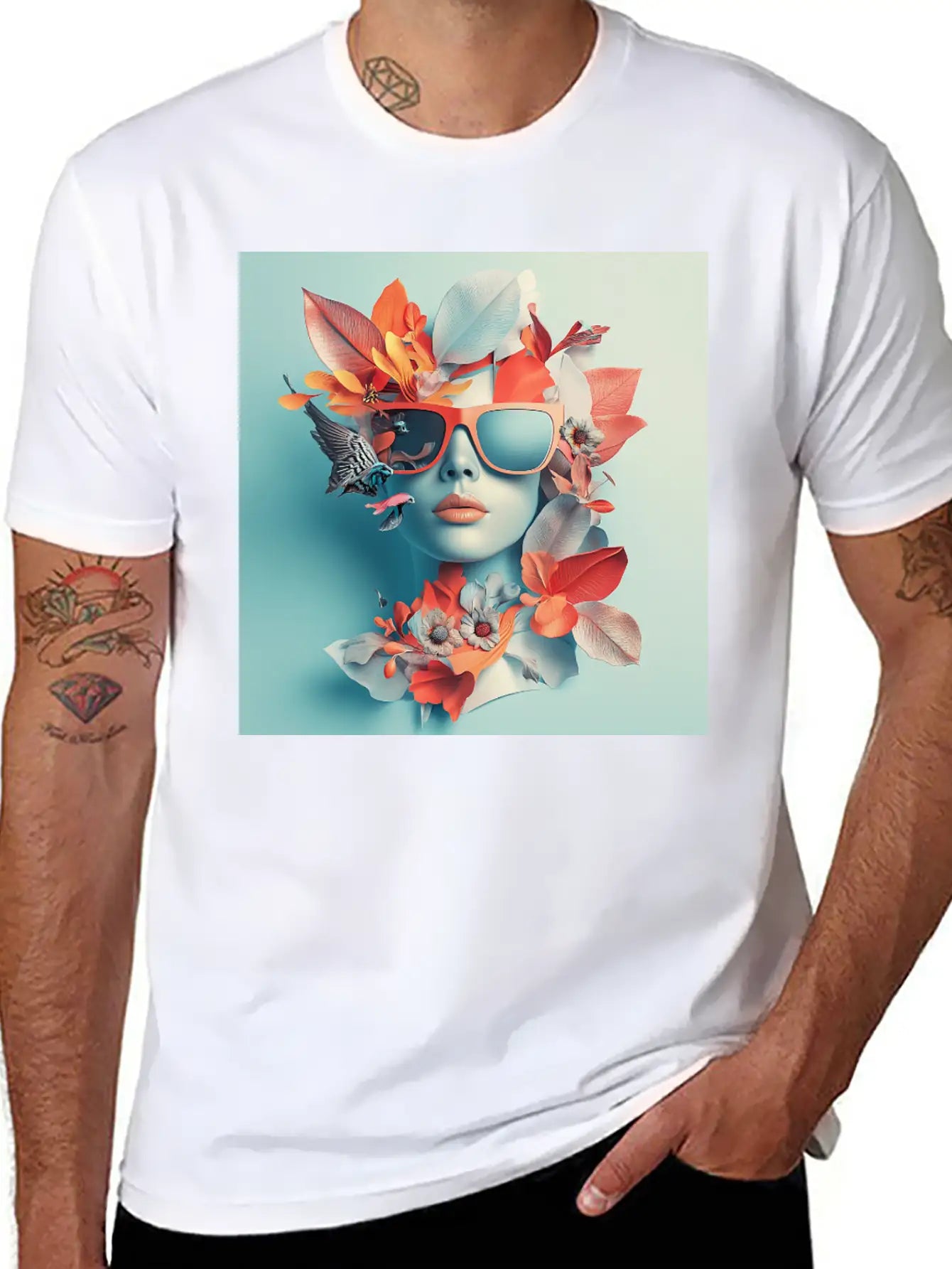 Tropical Sunglass Bloom Stylish Everyday T-Shirt – Unisex Basic Cotton Tee