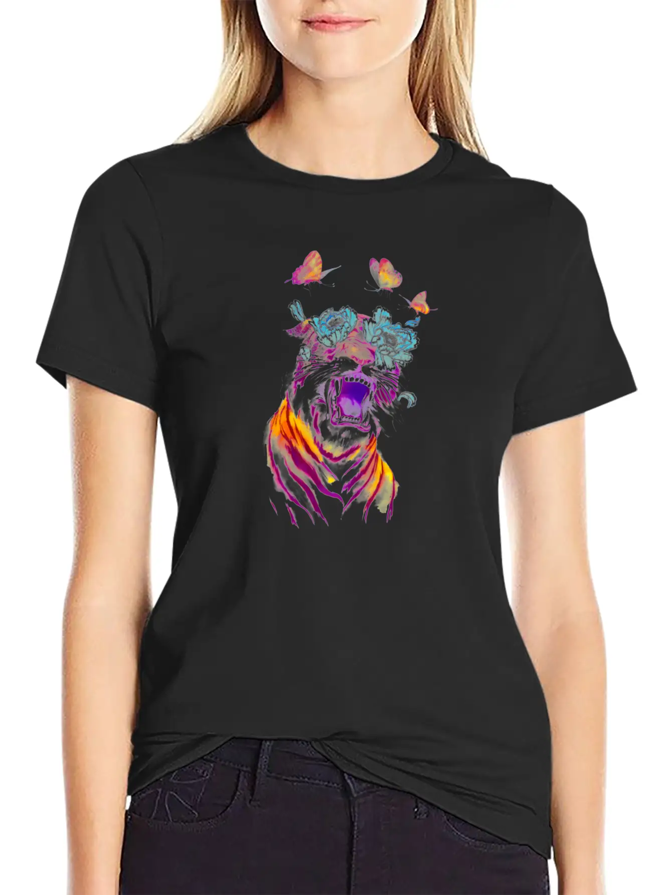 Tropicalia Tiger, Watercolor Paint Tiger Comfortable Minimalist Graphic Tee – Summer Style Essential