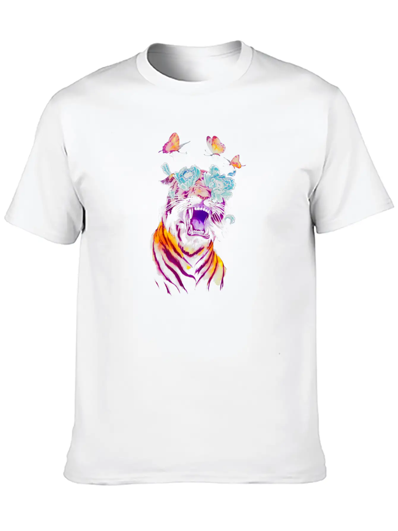 Tropicalia Tiger, Watercolor Paint Tiger Comfortable Minimalist Graphic Tee – Summer Style Essential