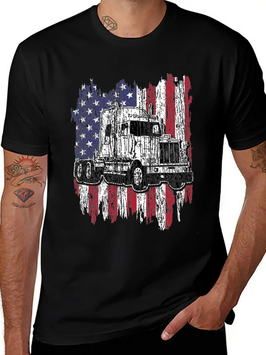 Truck Driver American Flag Patriotic Trucker Gift Basic Graphic T-Shirt – Daily Comfort In Soft Cotton
