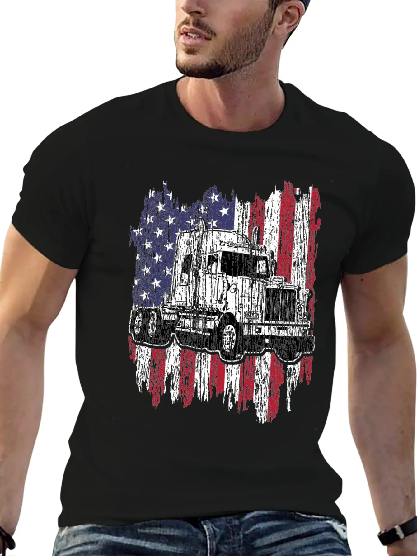 Truck Driver American Flag Patriotic Trucker Gift Basic Graphic T-Shirt – Daily Comfort In Soft Cotton