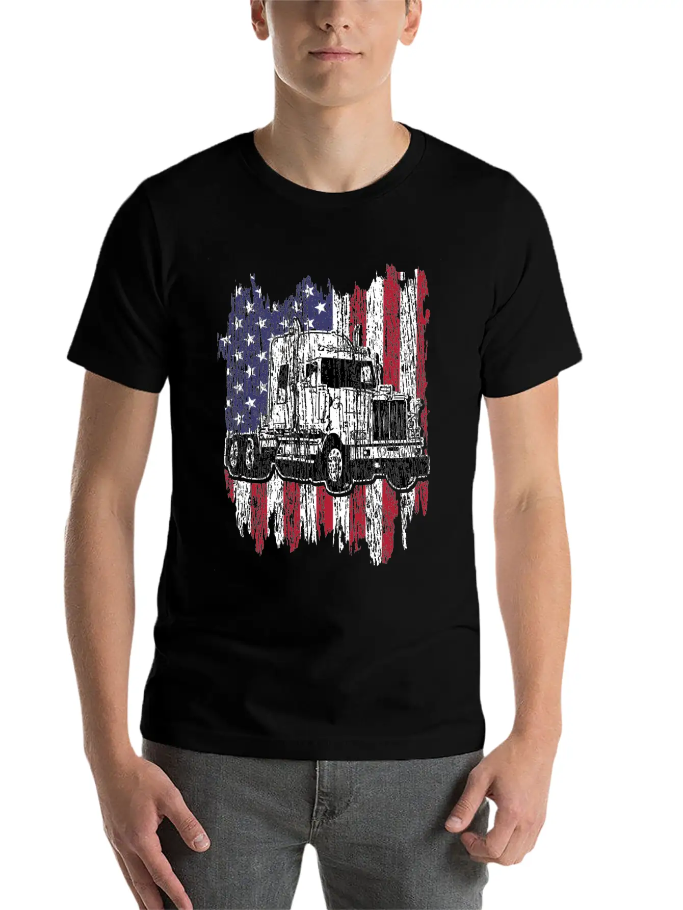 Truck Driver American Flag Patriotic Trucker Gift Basic Graphic T-Shirt – Daily Comfort In Soft Cotton