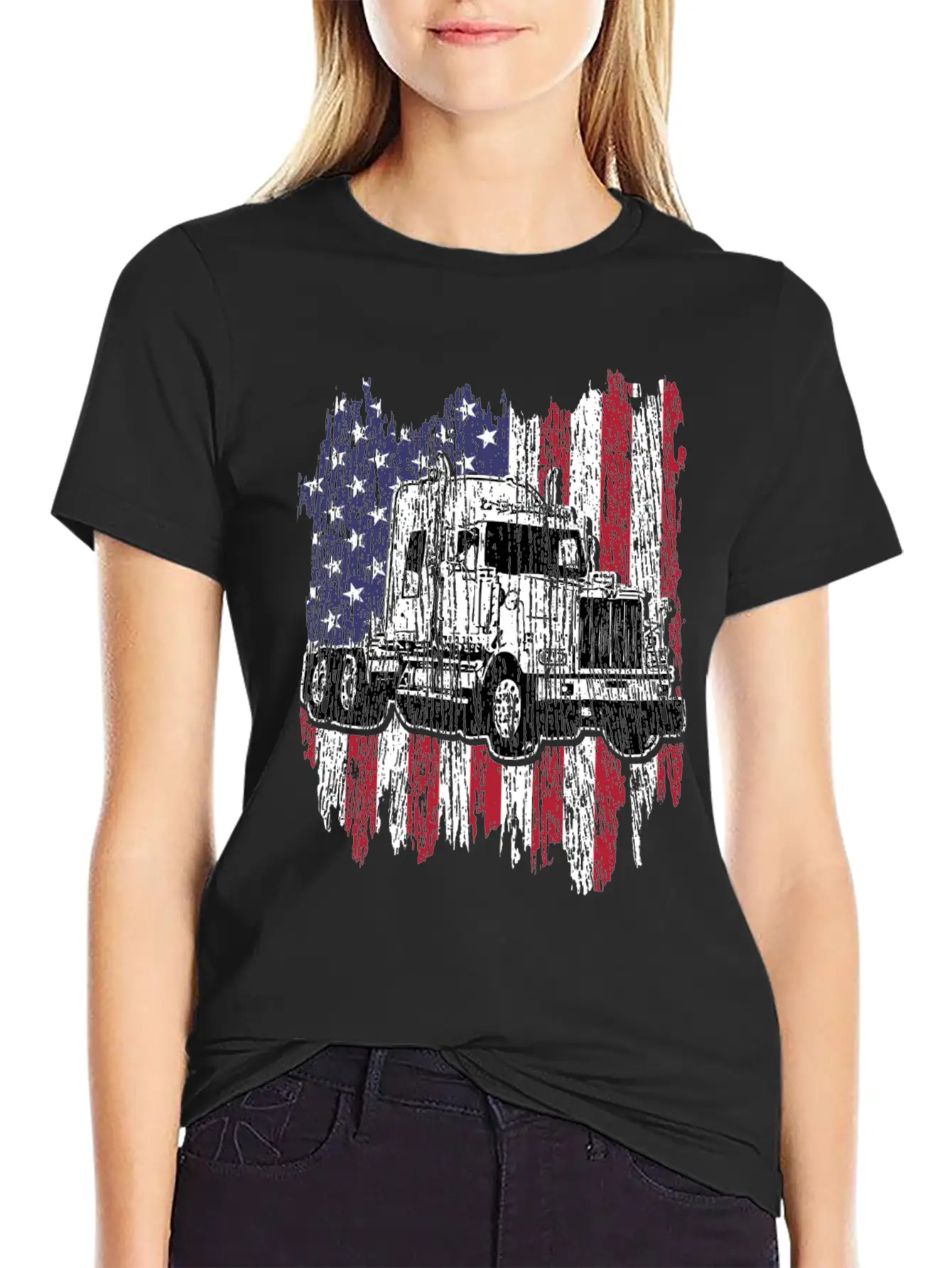 Truck Driver American Flag Patriotic Trucker Gift Basic Graphic T-Shirt – Daily Comfort In Soft Cotton