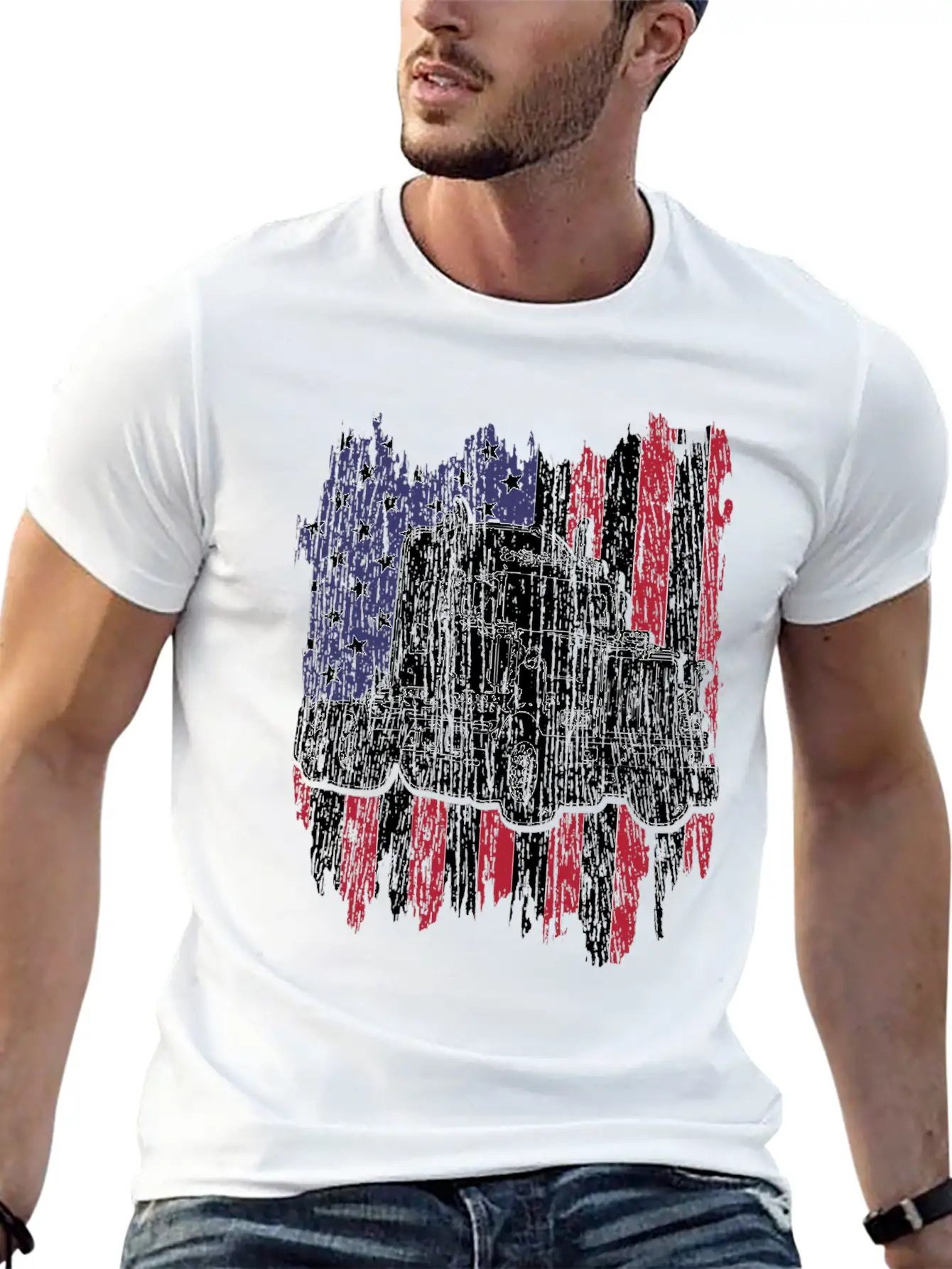 Truck Driver American Flag Patriotic Trucker Gift Basic Graphic T-Shirt – Daily Comfort In Soft Cotton