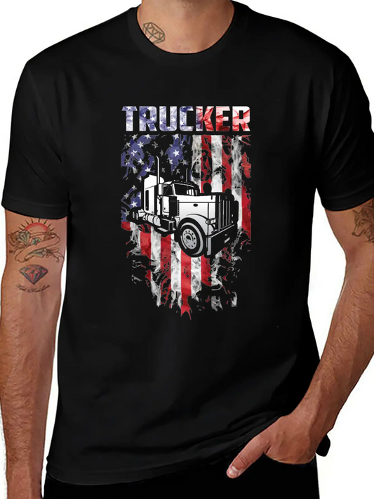 Trucker American Flag Truck Driver Stylish Everyday T-Shirt – Unisex Basic Cotton Tee