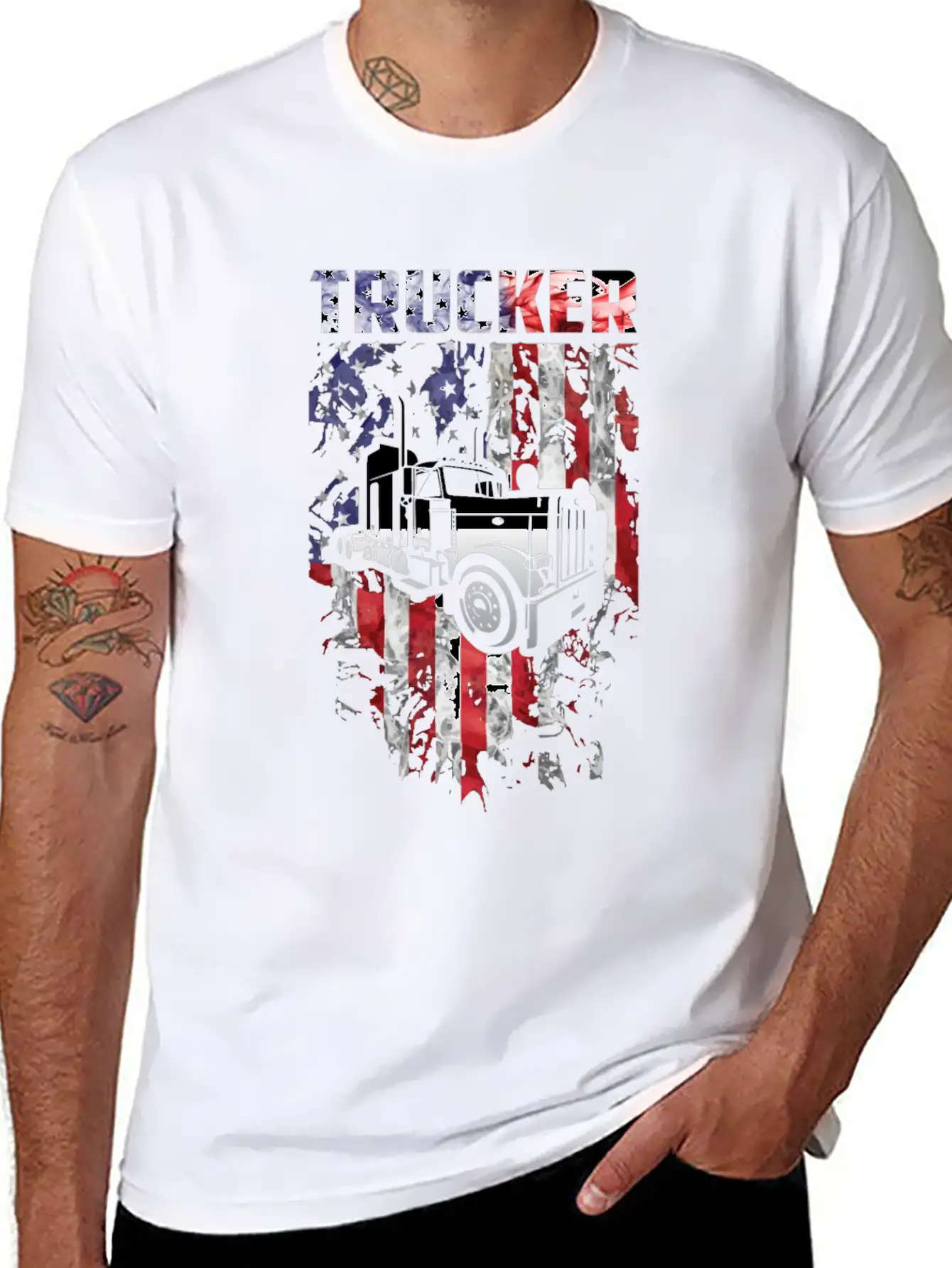 Trucker American Flag Truck Driver Stylish Everyday T-Shirt – Unisex Basic Cotton Tee