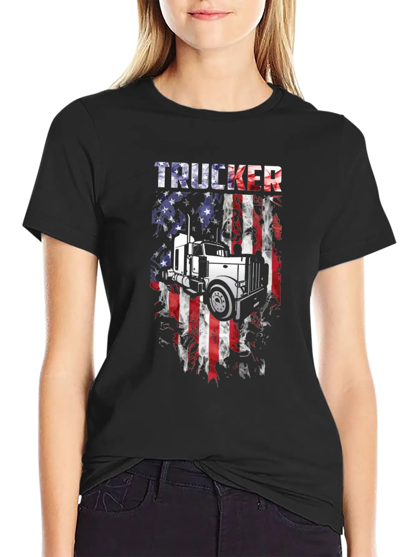 Trucker American Flag Truck Driver Stylish Everyday T-Shirt – Unisex Basic Cotton Tee