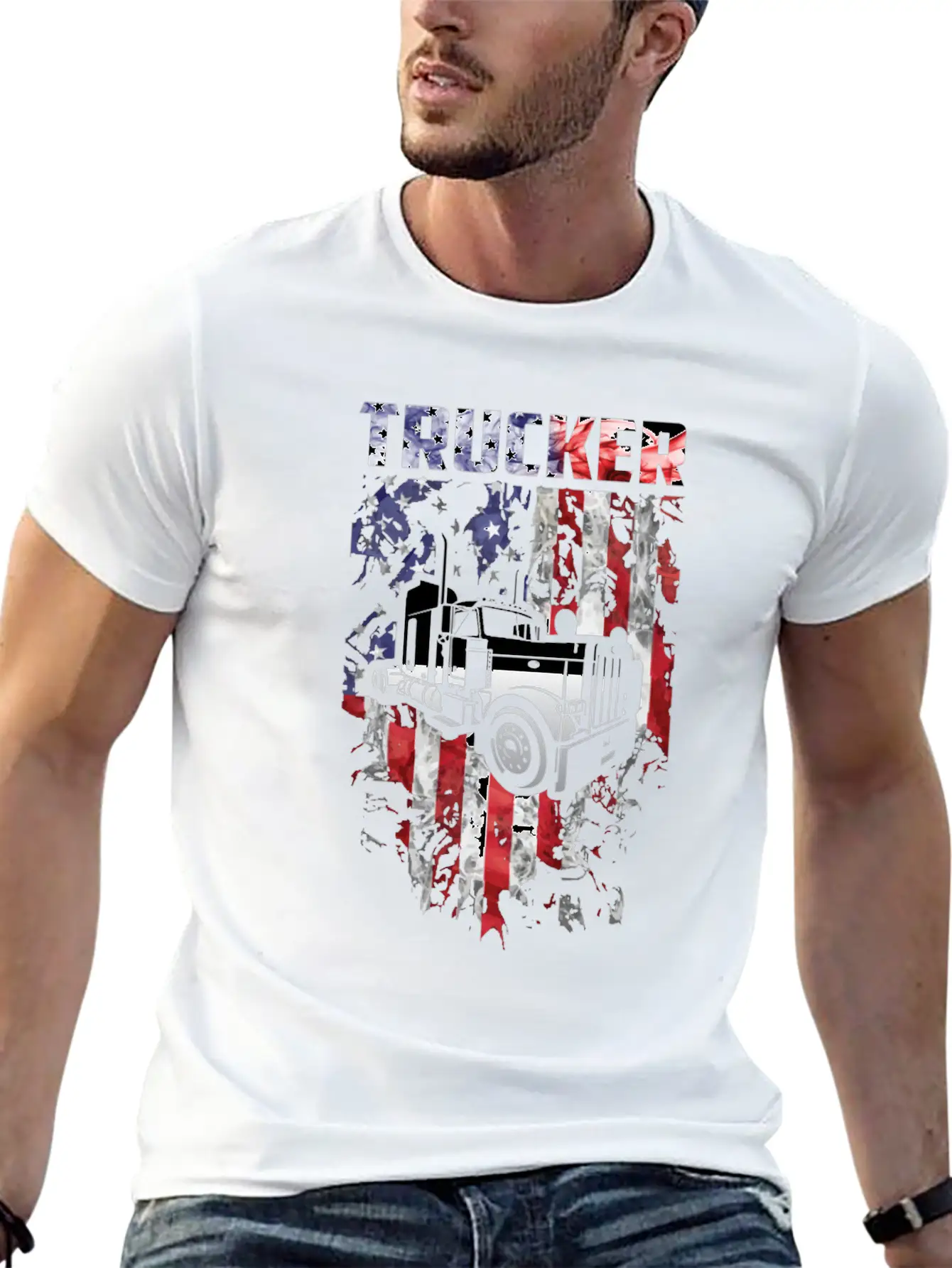 Trucker American Flag Truck Driver Stylish Everyday T-Shirt – Unisex Basic Cotton Tee
