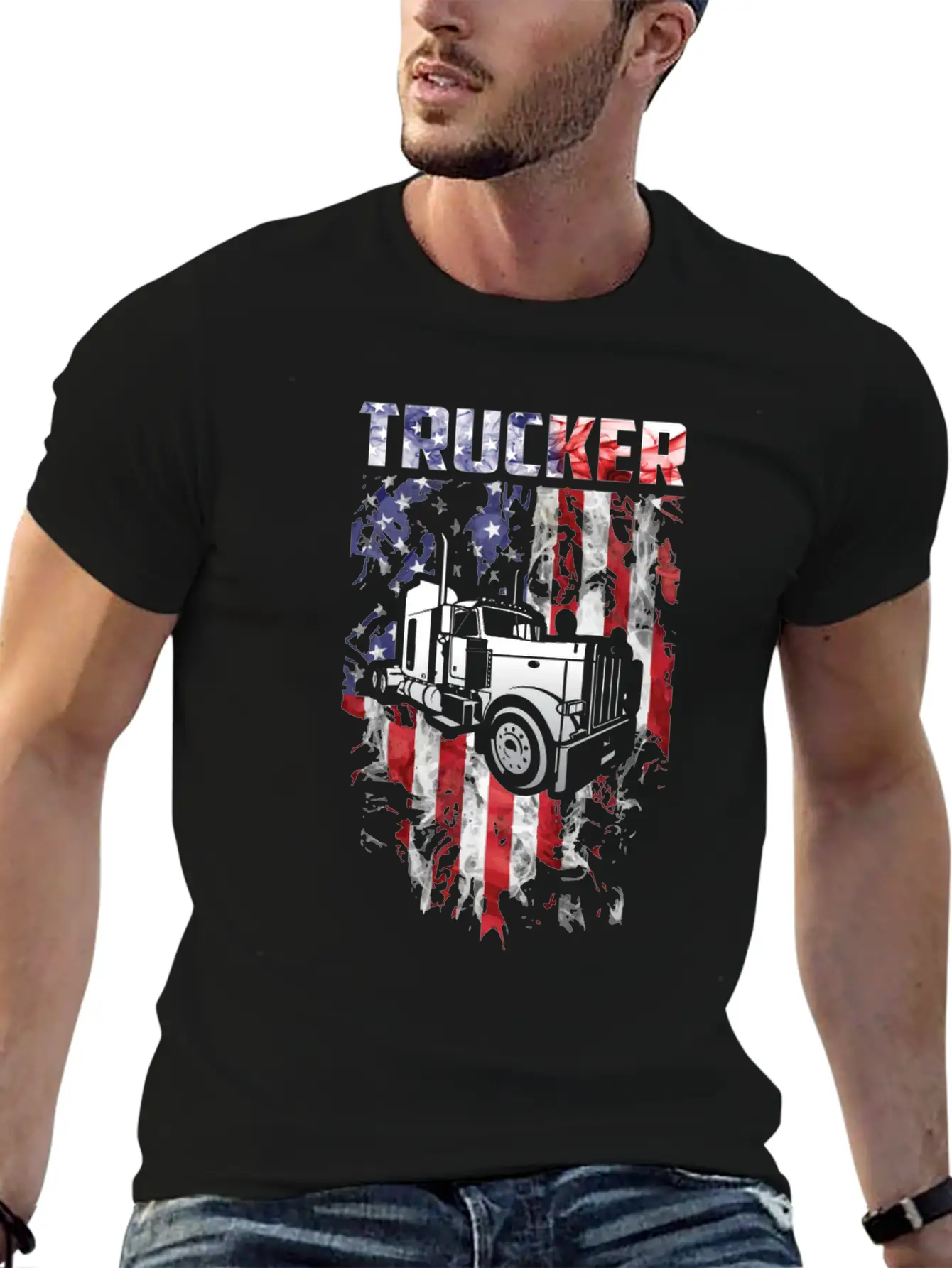 Trucker American Flag Truck Driver Stylish Everyday T-Shirt – Unisex Basic Cotton Tee