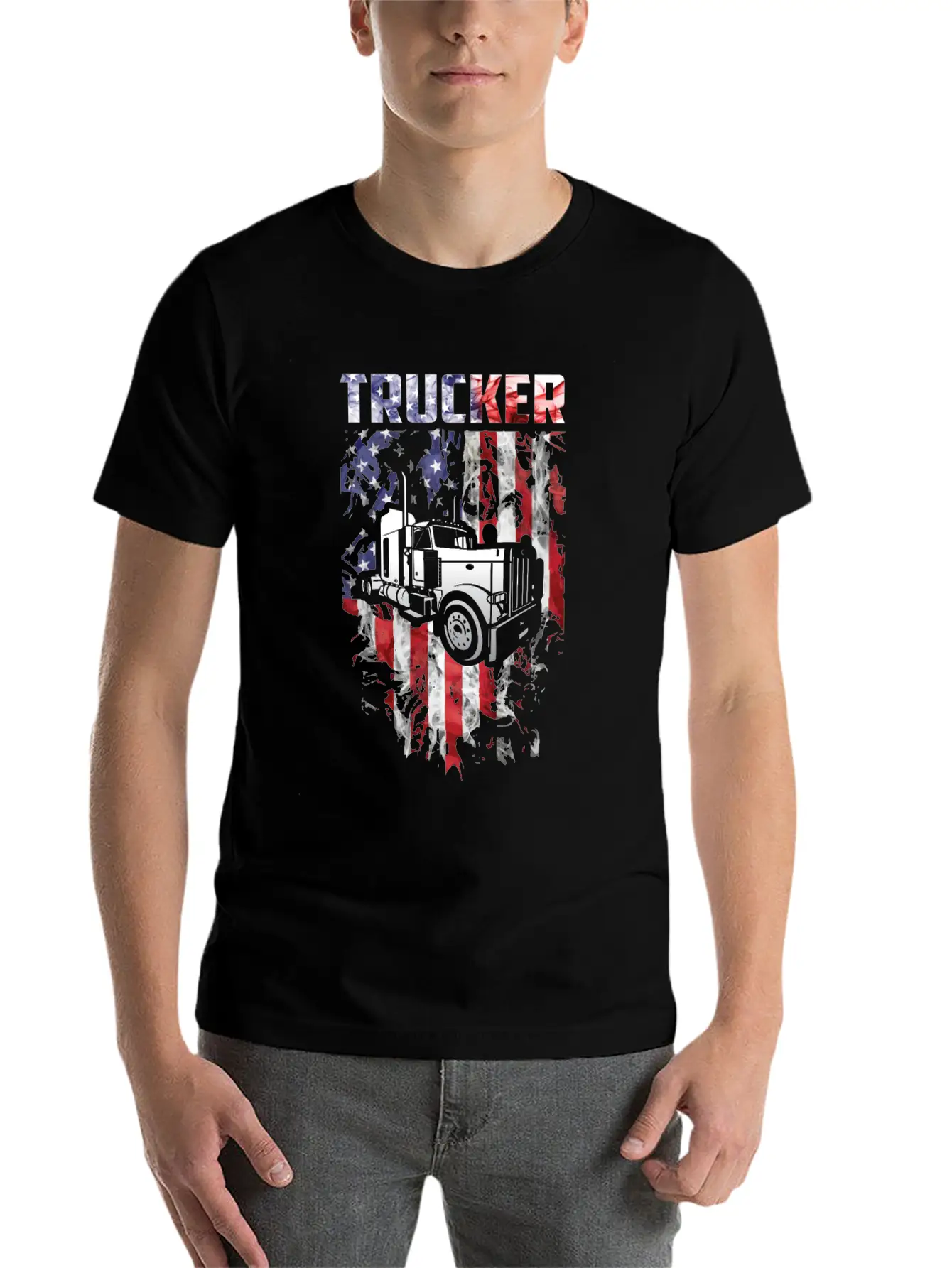 Trucker American Flag Truck Driver Stylish Everyday T-Shirt – Unisex Basic Cotton Tee