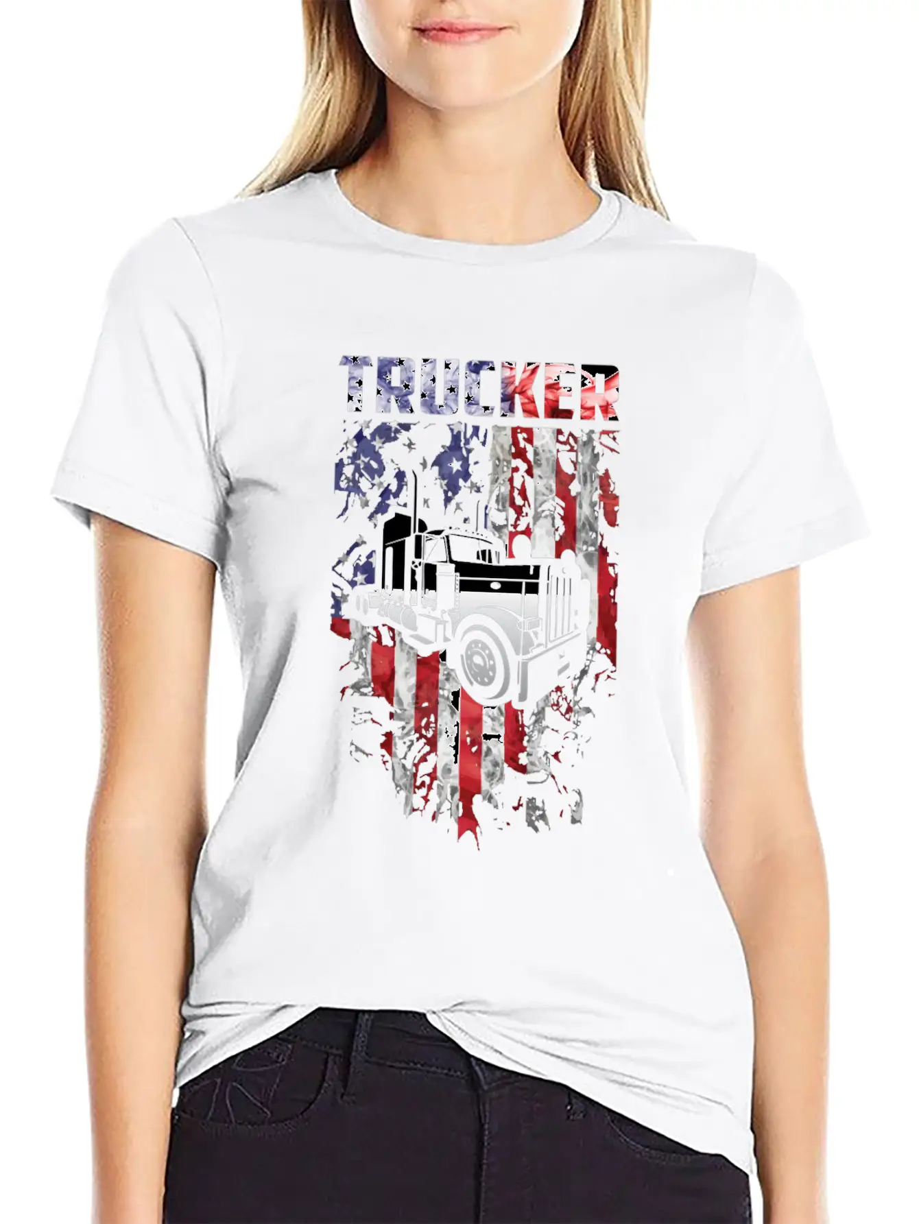 Trucker American Flag Truck Driver Stylish Everyday T-Shirt – Unisex Basic Cotton Tee