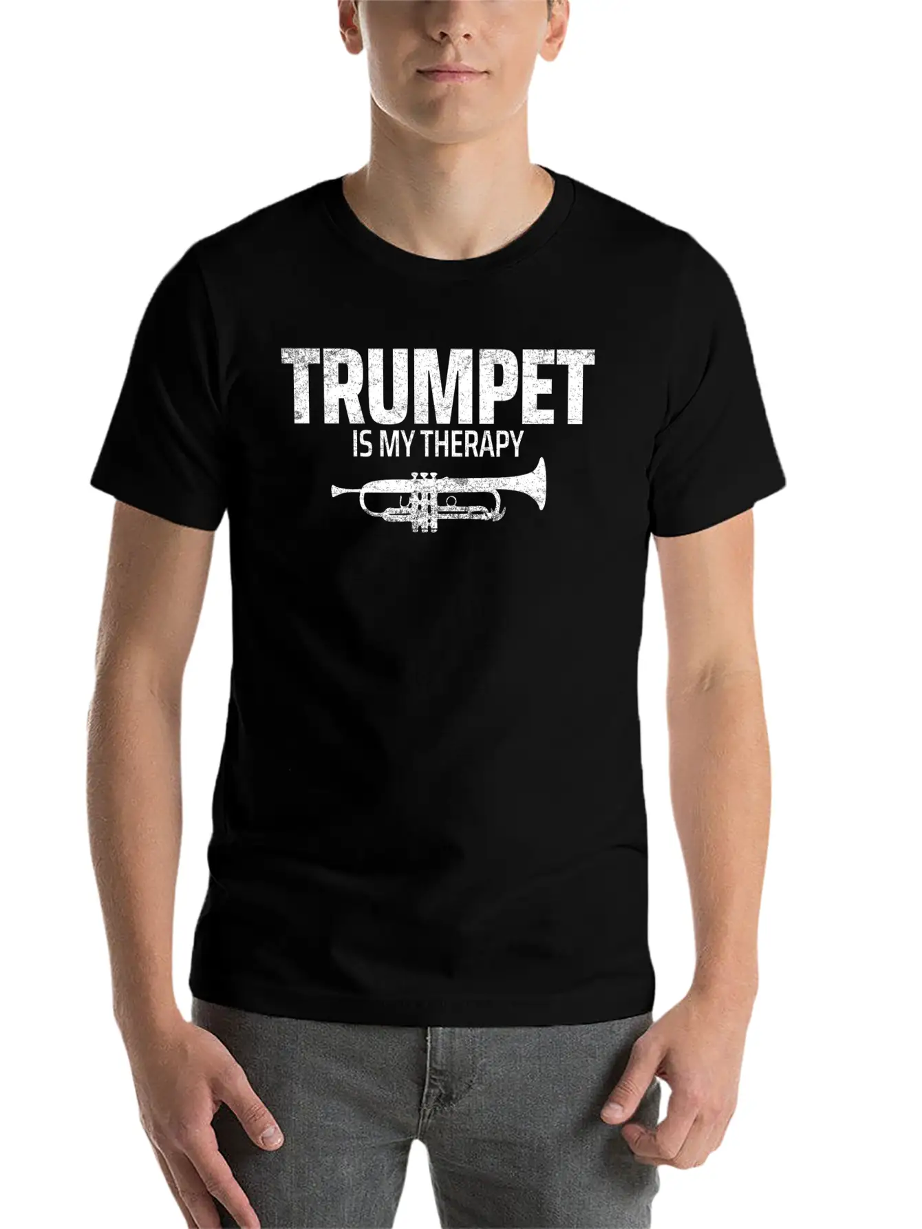 TRUMPET IS MY THERAPY Unisex Short Sleeve Soft Cotton T-Shirt – Casual Everyday Wear