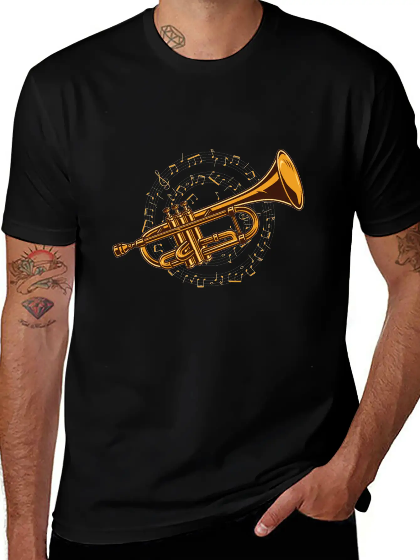 Trumpet Trumpeter Sheet Music - Trumpet Player Stylish Everyday T-Shirt – Unisex Basic Cotton Tee