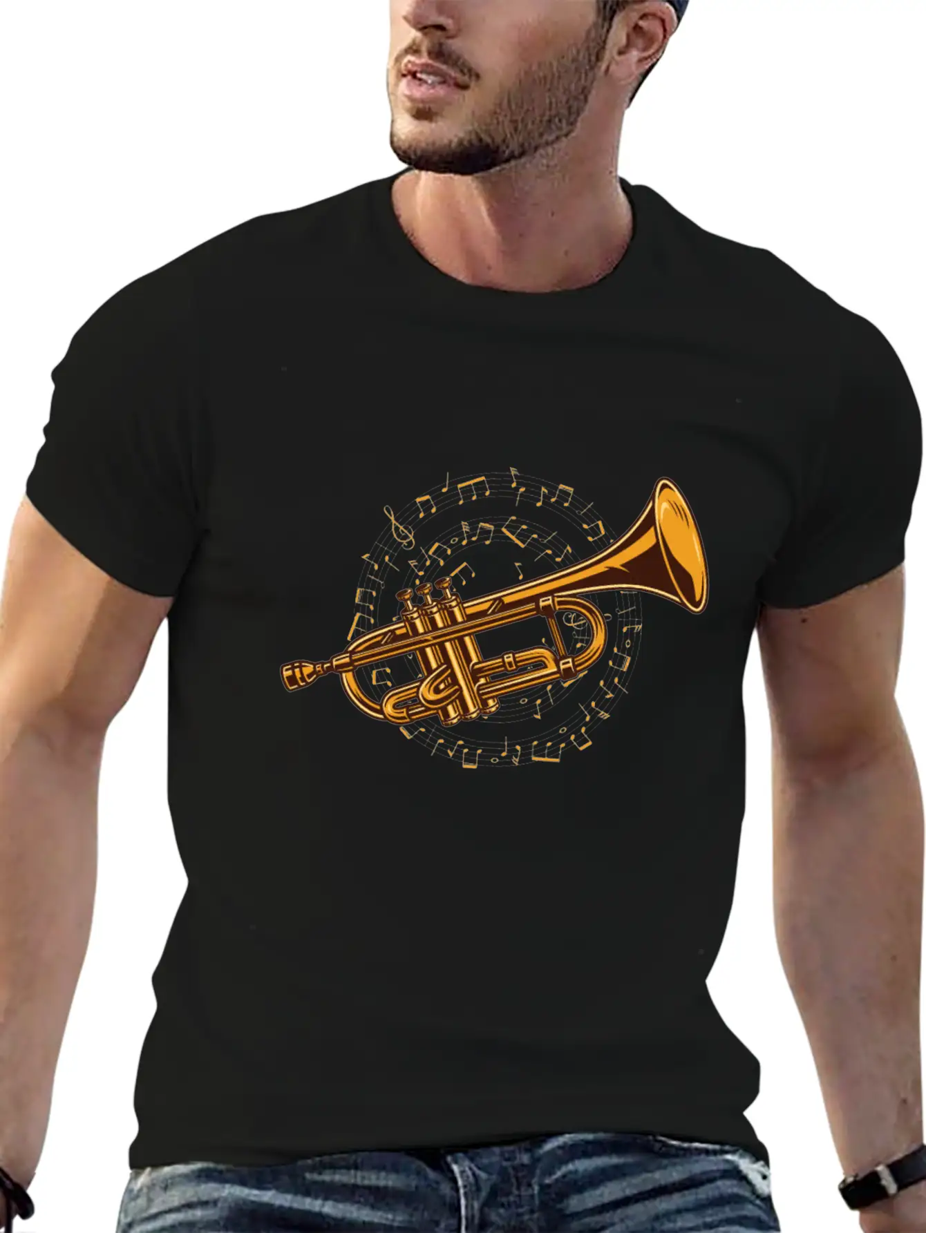 Trumpet Trumpeter Sheet Music - Trumpet Player Stylish Everyday T-Shirt – Unisex Basic Cotton Tee