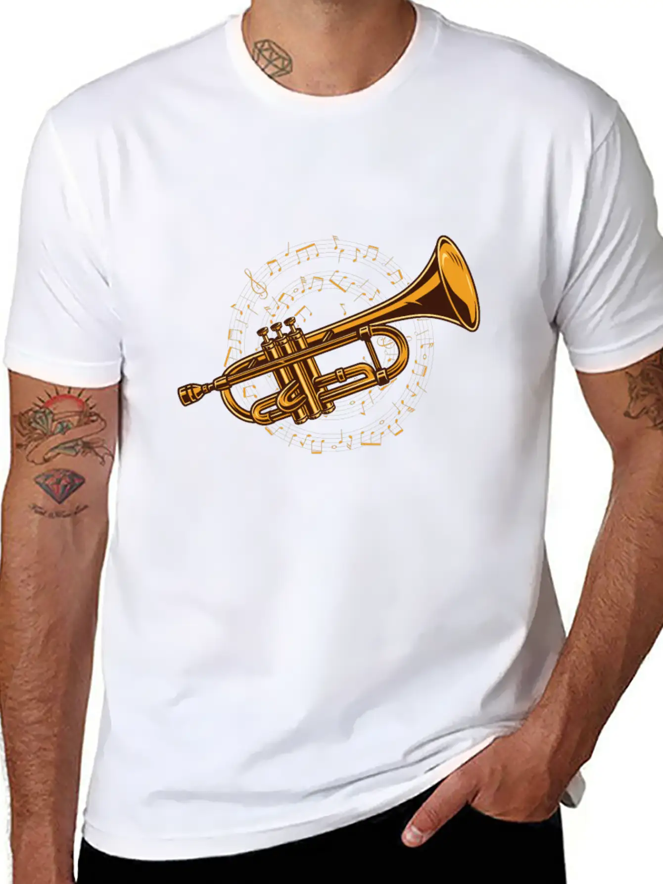 Trumpet Trumpeter Sheet Music - Trumpet Player Stylish Everyday T-Shirt – Unisex Basic Cotton Tee