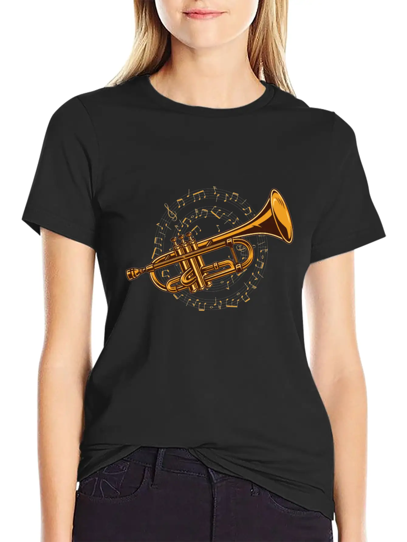 Trumpet Trumpeter Sheet Music - Trumpet Player Stylish Everyday T-Shirt – Unisex Basic Cotton Tee