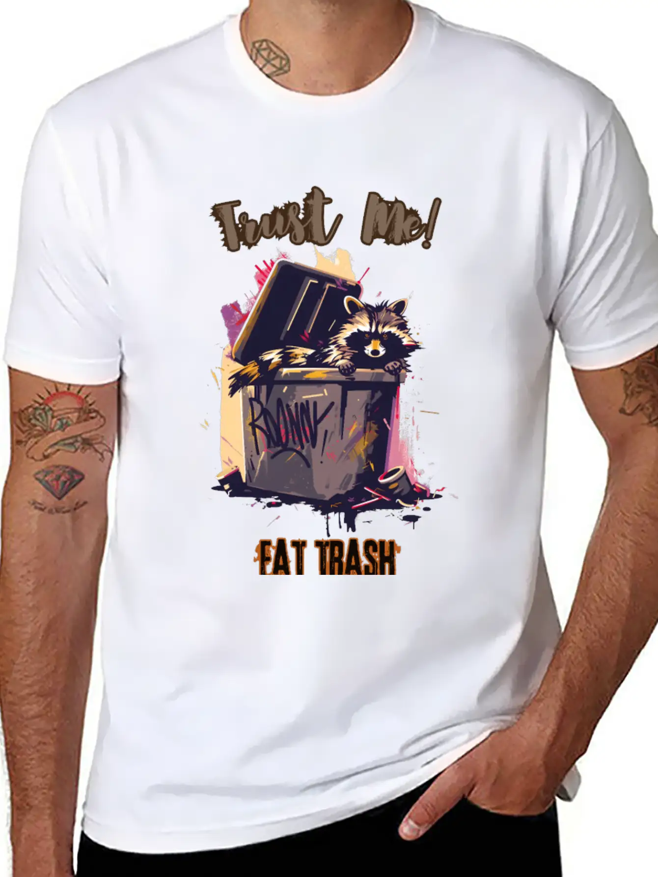 Trust Me! Eat Trash - Raccoon's Grunge Philosophy Unisex Short Sleeve Soft Cotton T-Shirt – Casual Everyday Wear
