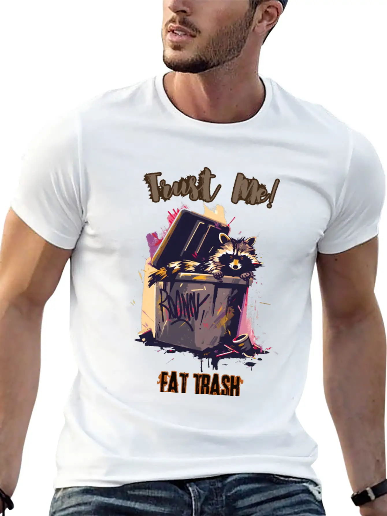 Trust Me! Eat Trash - Raccoon's Grunge Philosophy Unisex Short Sleeve Soft Cotton T-Shirt – Casual Everyday Wear