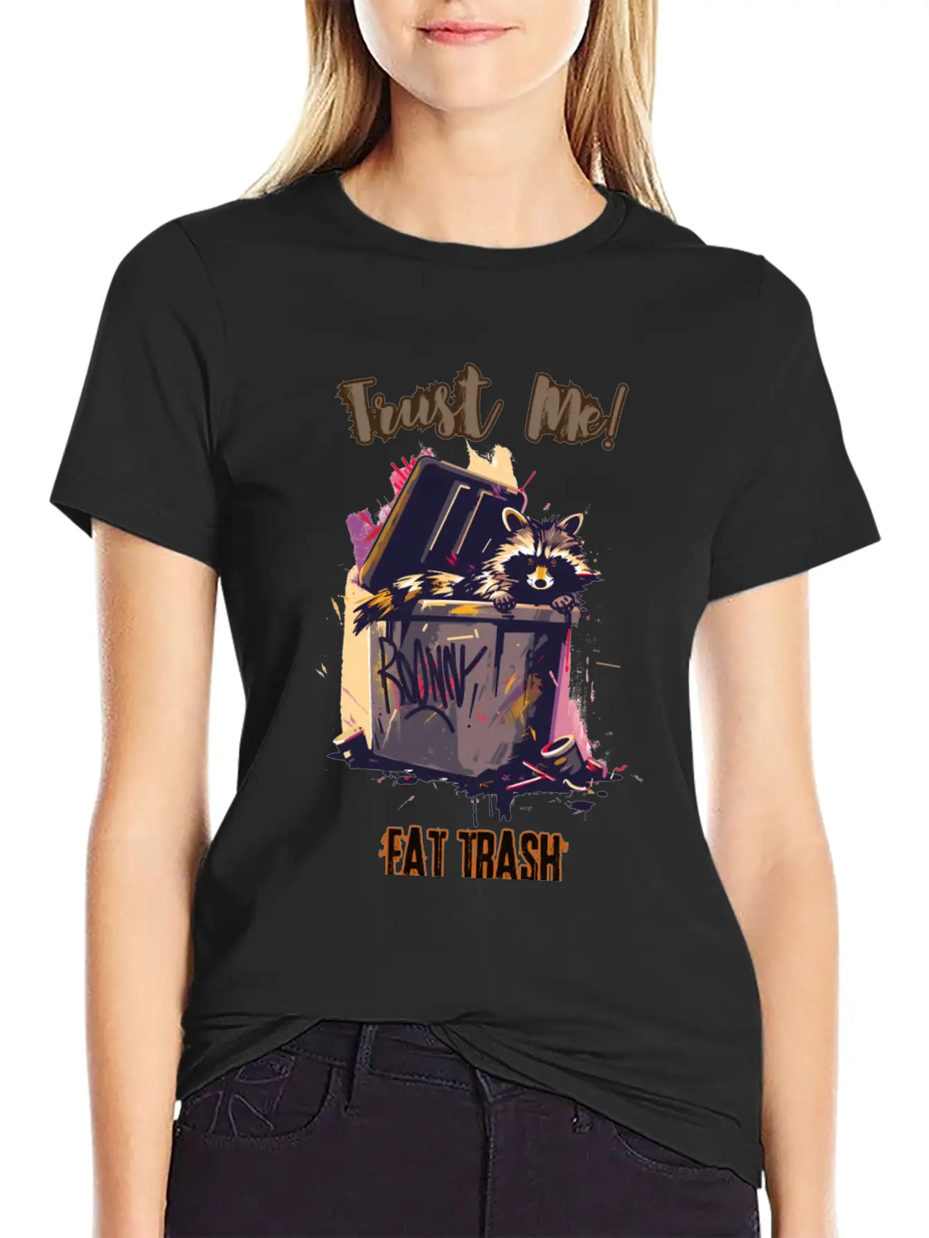 Trust Me! Eat Trash - Raccoon's Grunge Philosophy Unisex Short Sleeve Soft Cotton T-Shirt – Casual Everyday Wear