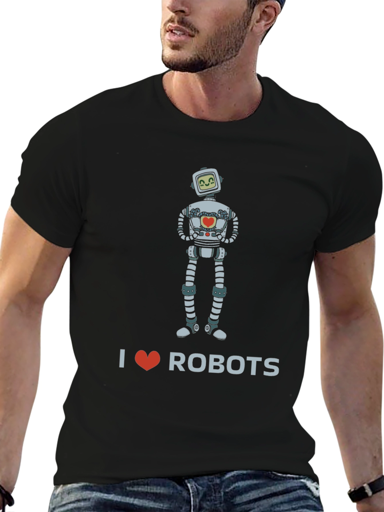 I Heart Robots Graphic Tee - Black Crew Neck