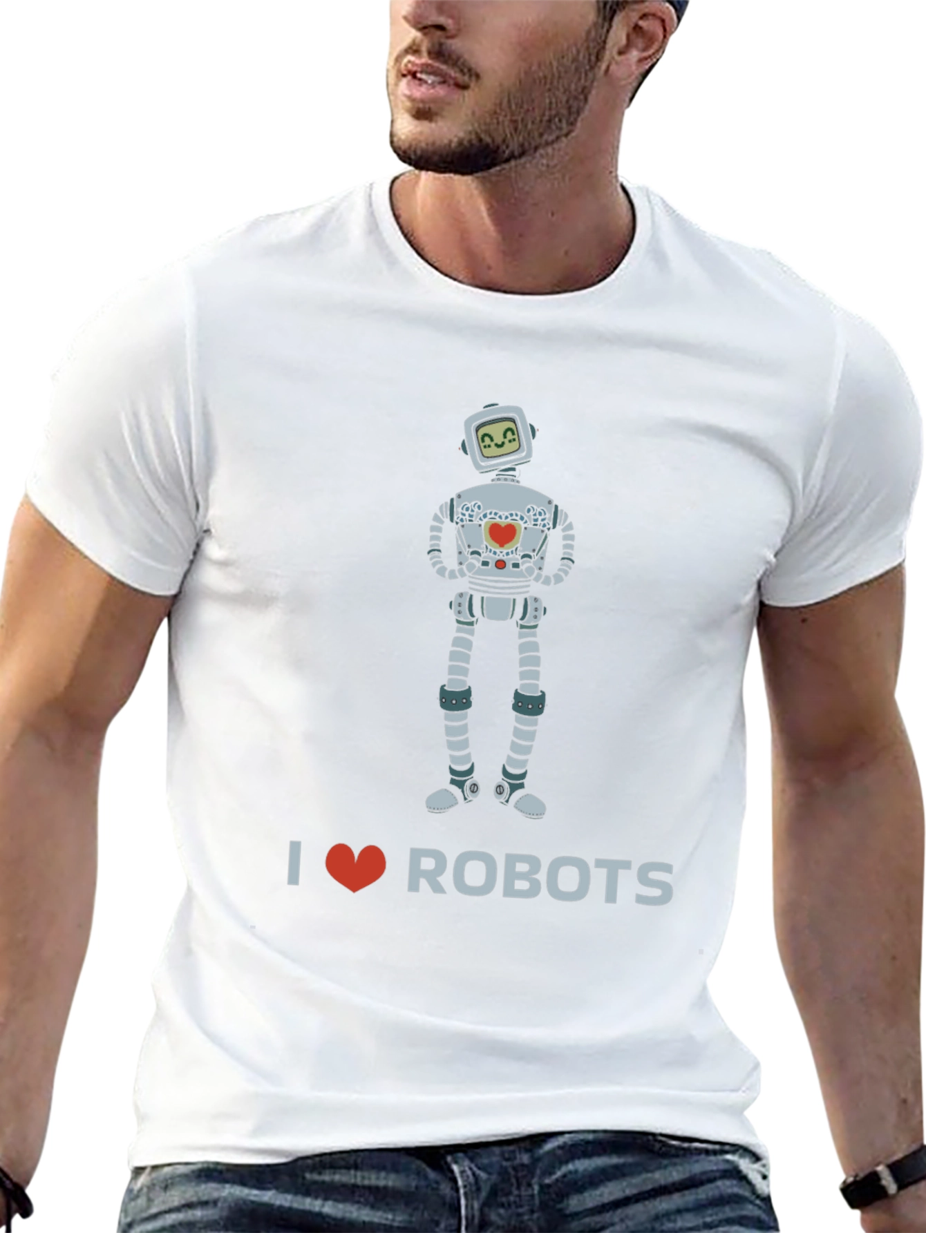 I Heart Robots Graphic Tee - Black Crew Neck