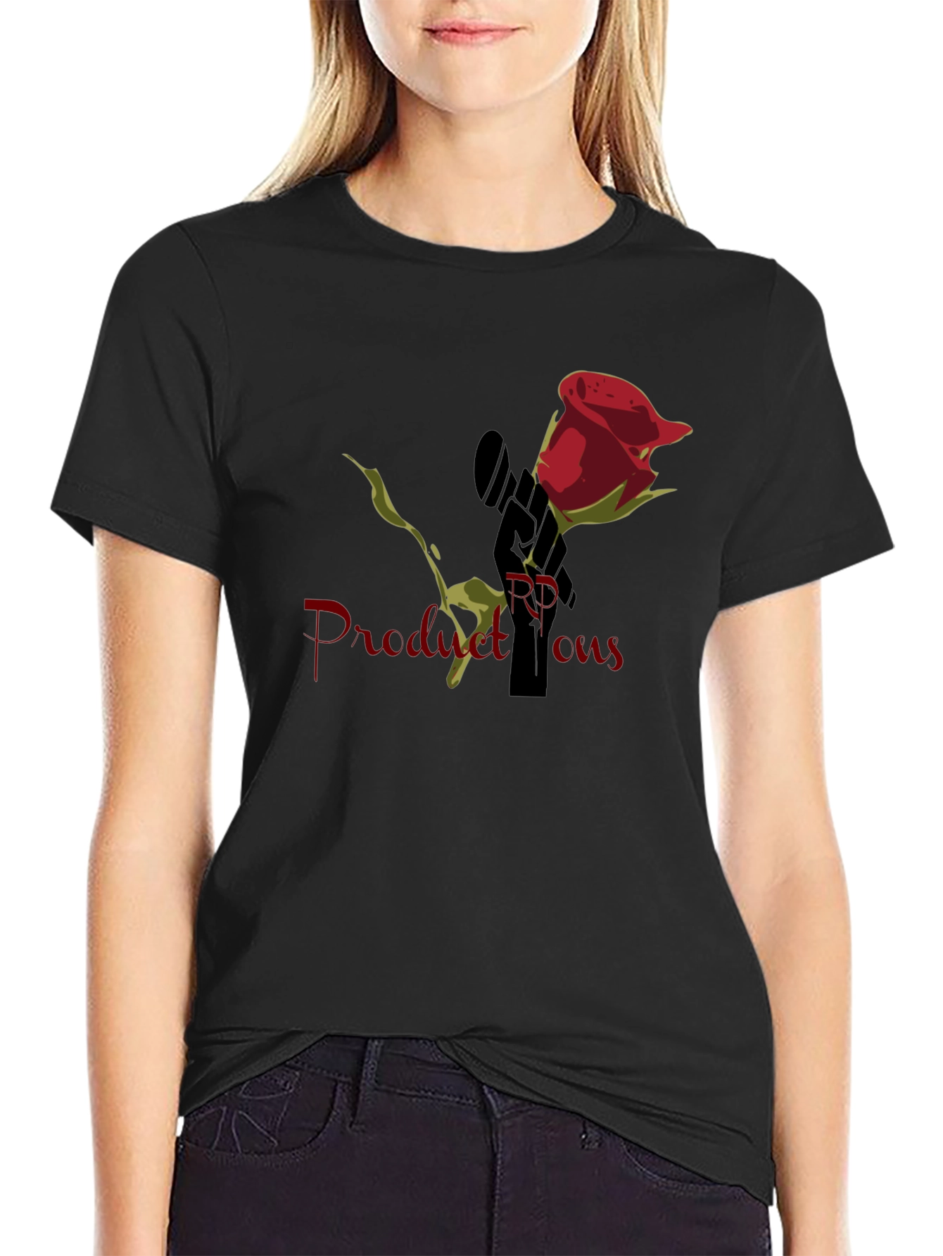 Rose RP Productions Black Graphic T-Shirt