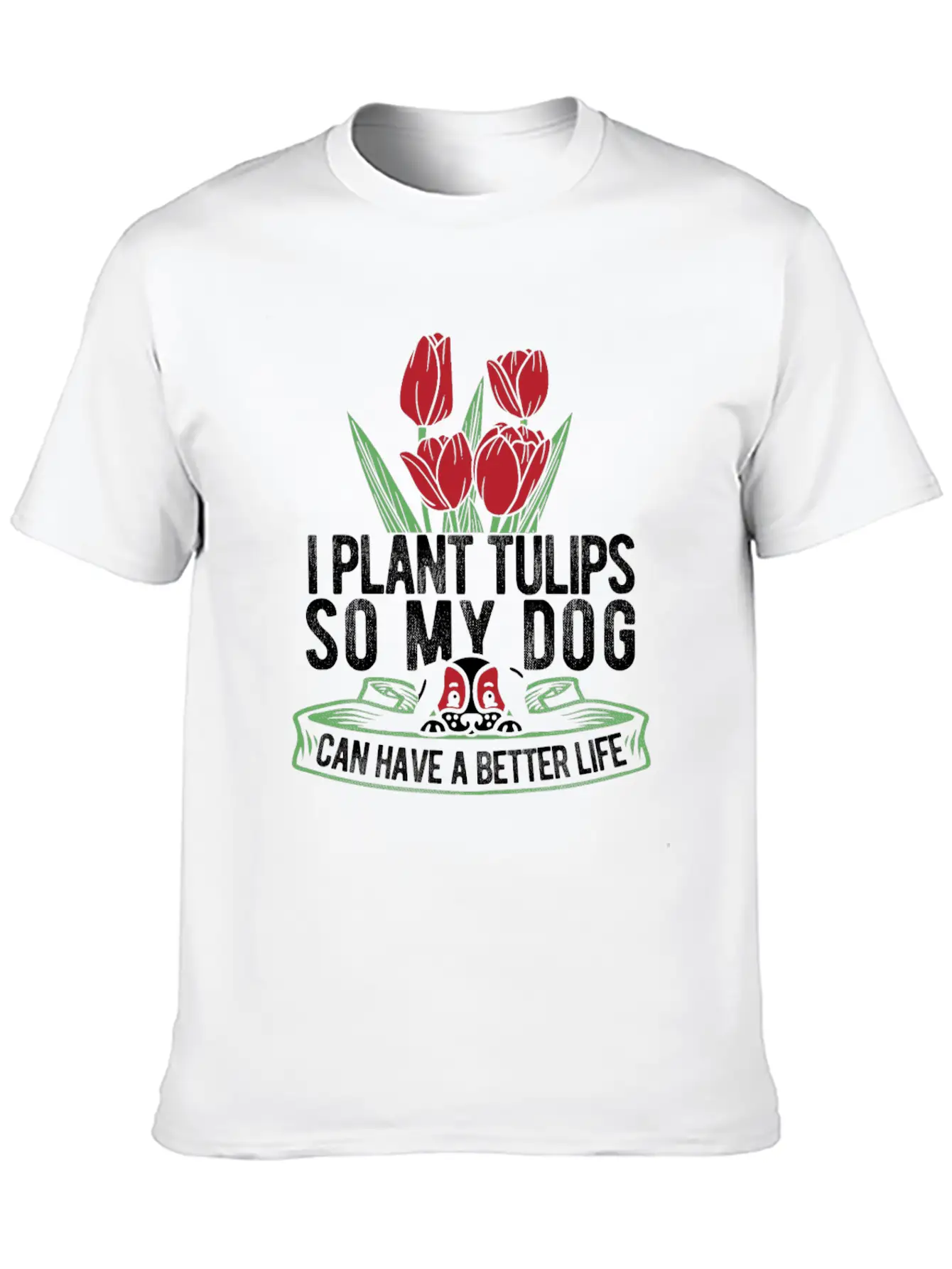 Tulip Gardening Dog Unisex Short Sleeve Soft Cotton T-Shirt – Casual Everyday Wear