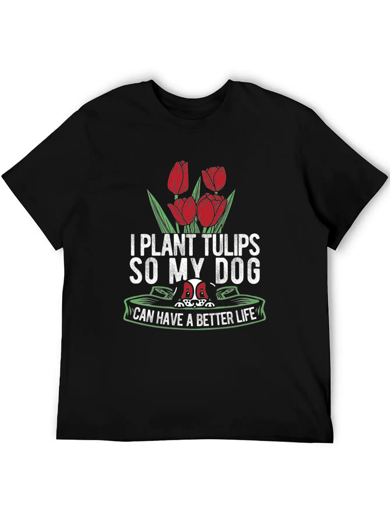 Tulip Gardening Dog Unisex Short Sleeve Soft Cotton T-Shirt – Casual Everyday Wear