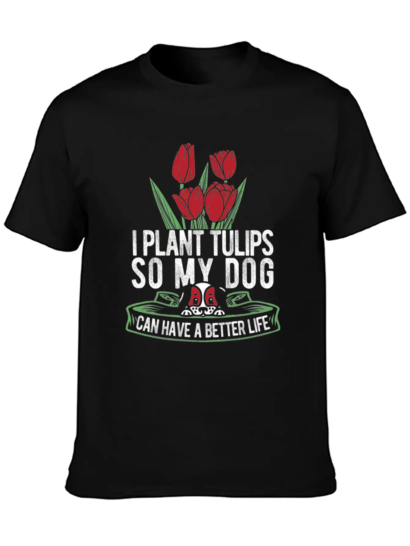Tulip Gardening Dog Unisex Short Sleeve Soft Cotton T-Shirt – Casual Everyday Wear