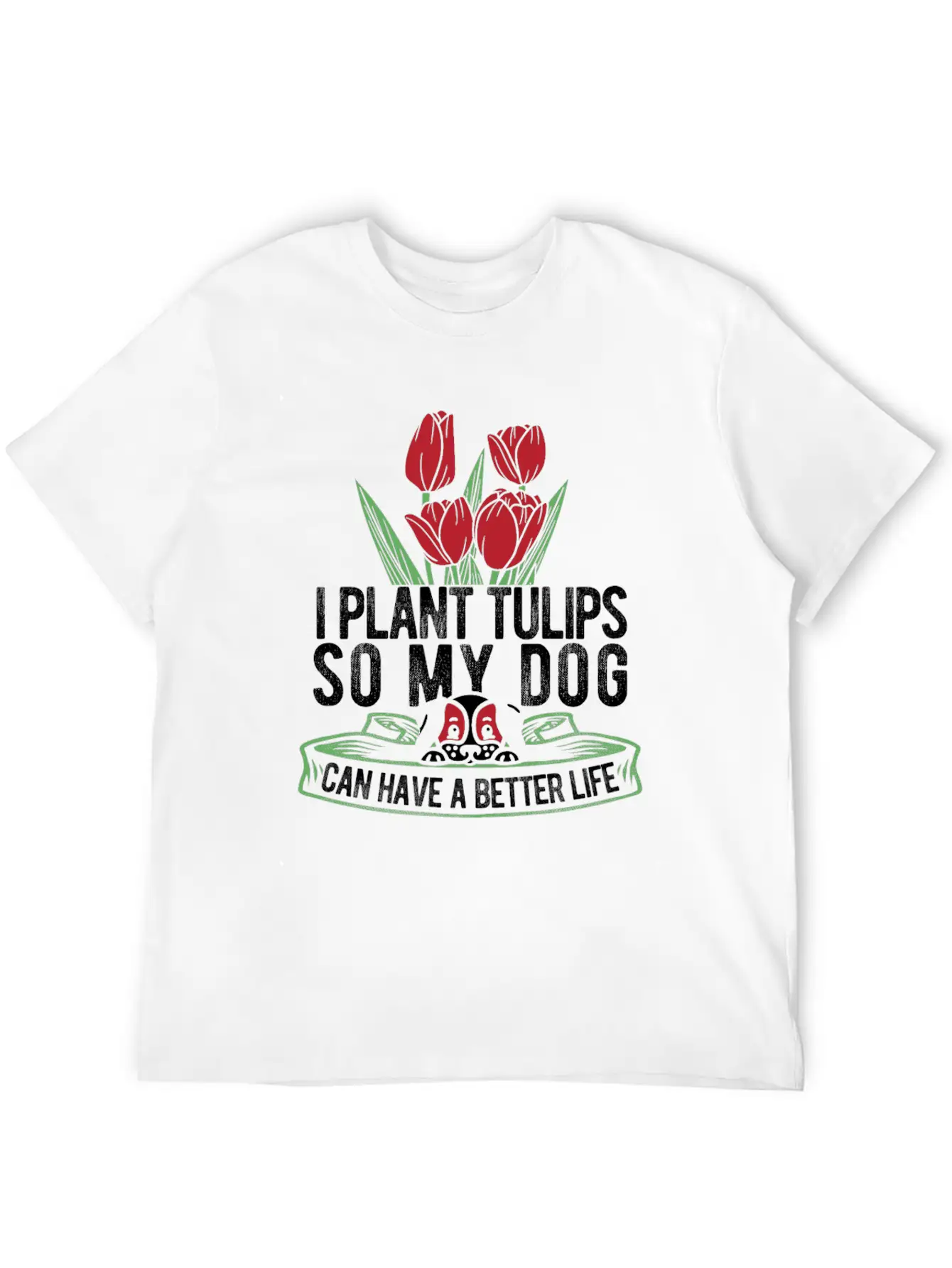 Tulip Gardening Dog Unisex Short Sleeve Soft Cotton T-Shirt – Casual Everyday Wear