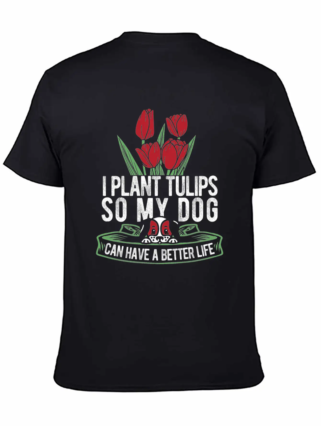 Tulip Gardening Dog Unisex Short Sleeve Soft Cotton T-Shirt – Casual Everyday Wear