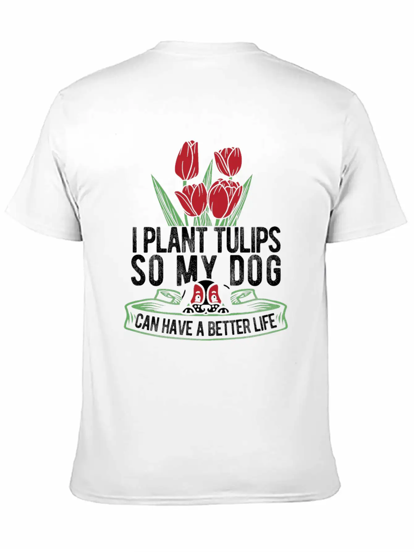 Tulip Gardening Dog Unisex Short Sleeve Soft Cotton T-Shirt – Casual Everyday Wear