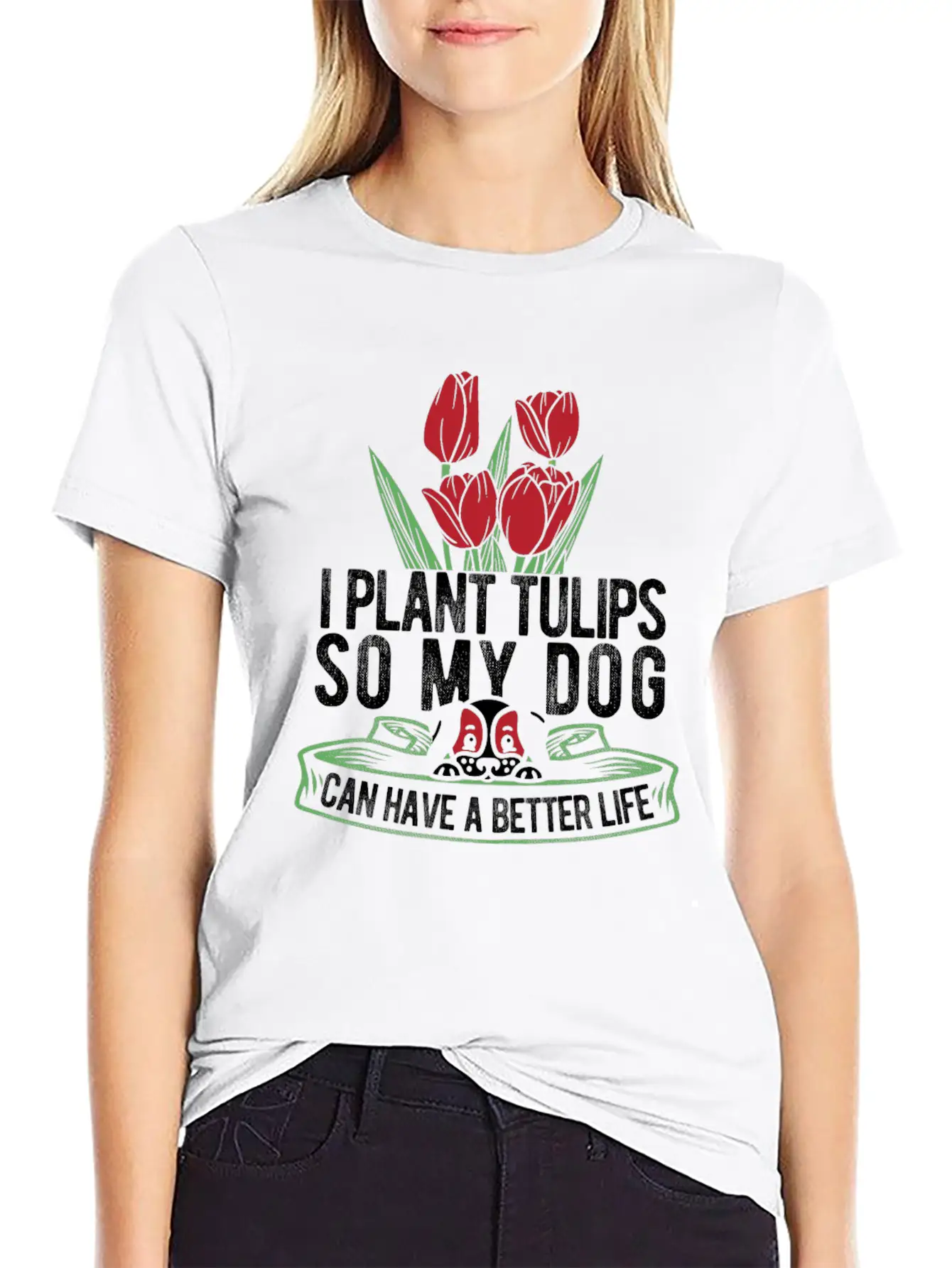 Tulip Gardening Dog Unisex Short Sleeve Soft Cotton T-Shirt – Casual Everyday Wear