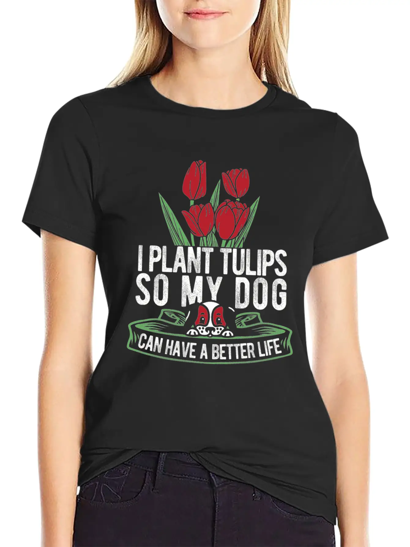 Tulip Gardening Dog Unisex Short Sleeve Soft Cotton T-Shirt – Casual Everyday Wear