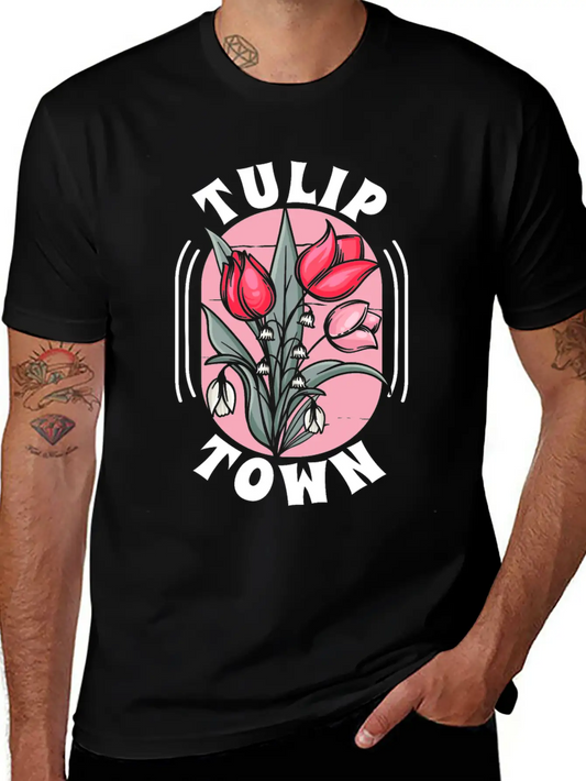 Tulip Gardening Town Tulips Basic Graphic T-Shirt – Daily Comfort In Soft Cotton