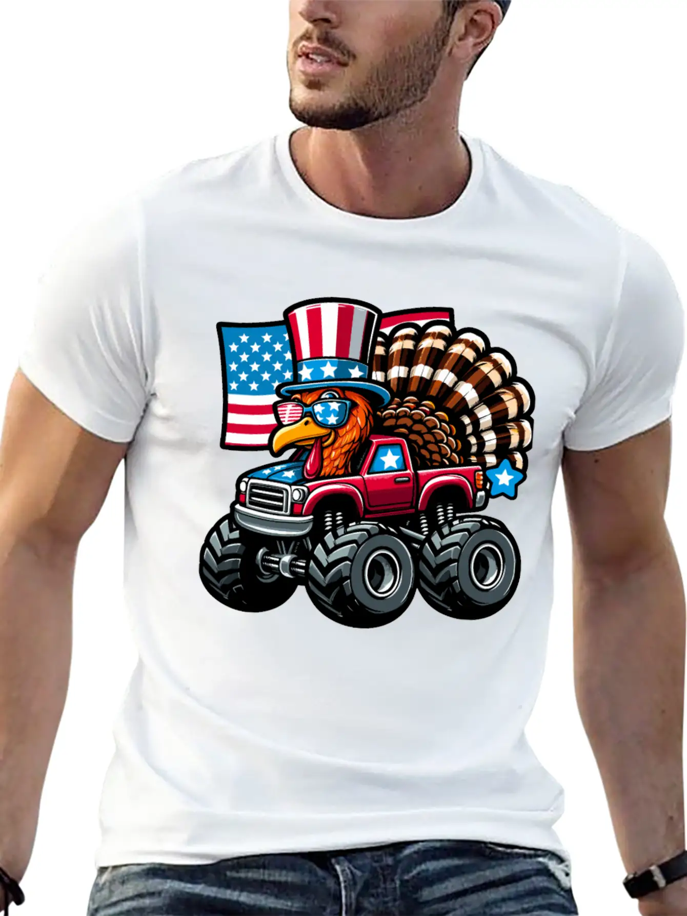 Turkey Riding Monster Truck 4th Of July Independen Stylish Everyday T-Shirt – Unisex Basic Cotton Tee