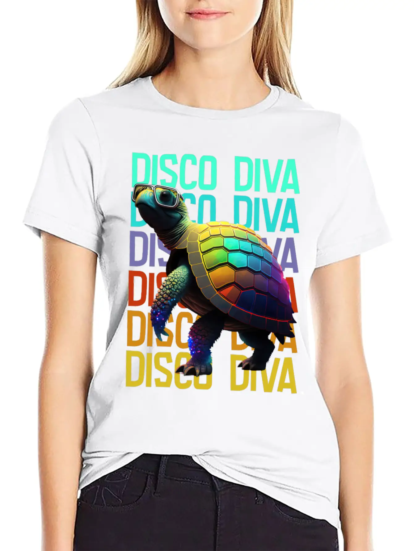 Turtle Disco Diva Unisex Short Sleeve Soft Cotton T-Shirt – Casual Everyday Wear